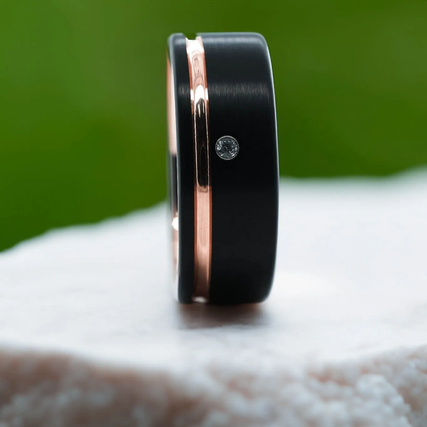 CZ Brushed Black Band / Rose Gold Stripe - 8mm