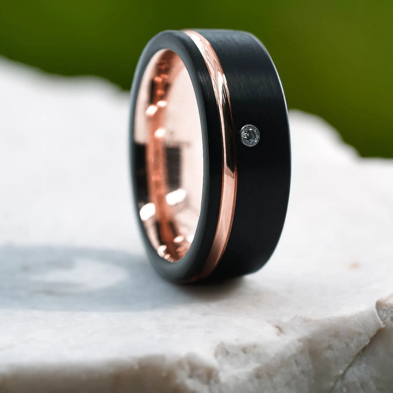 CZ Brushed Black Band / Rose Gold Stripe - 8mm