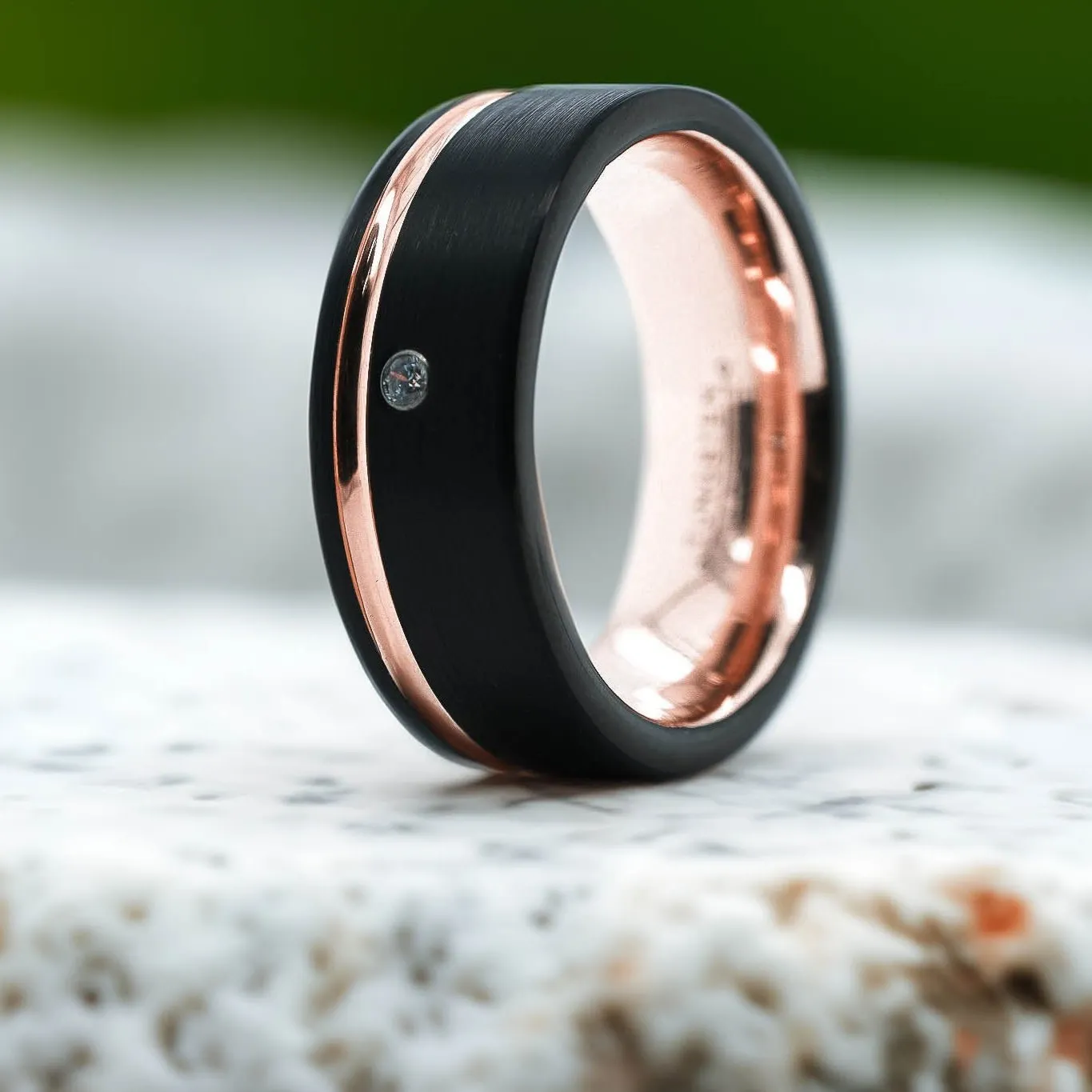 CZ Brushed Black Band / Rose Gold Stripe - 8mm