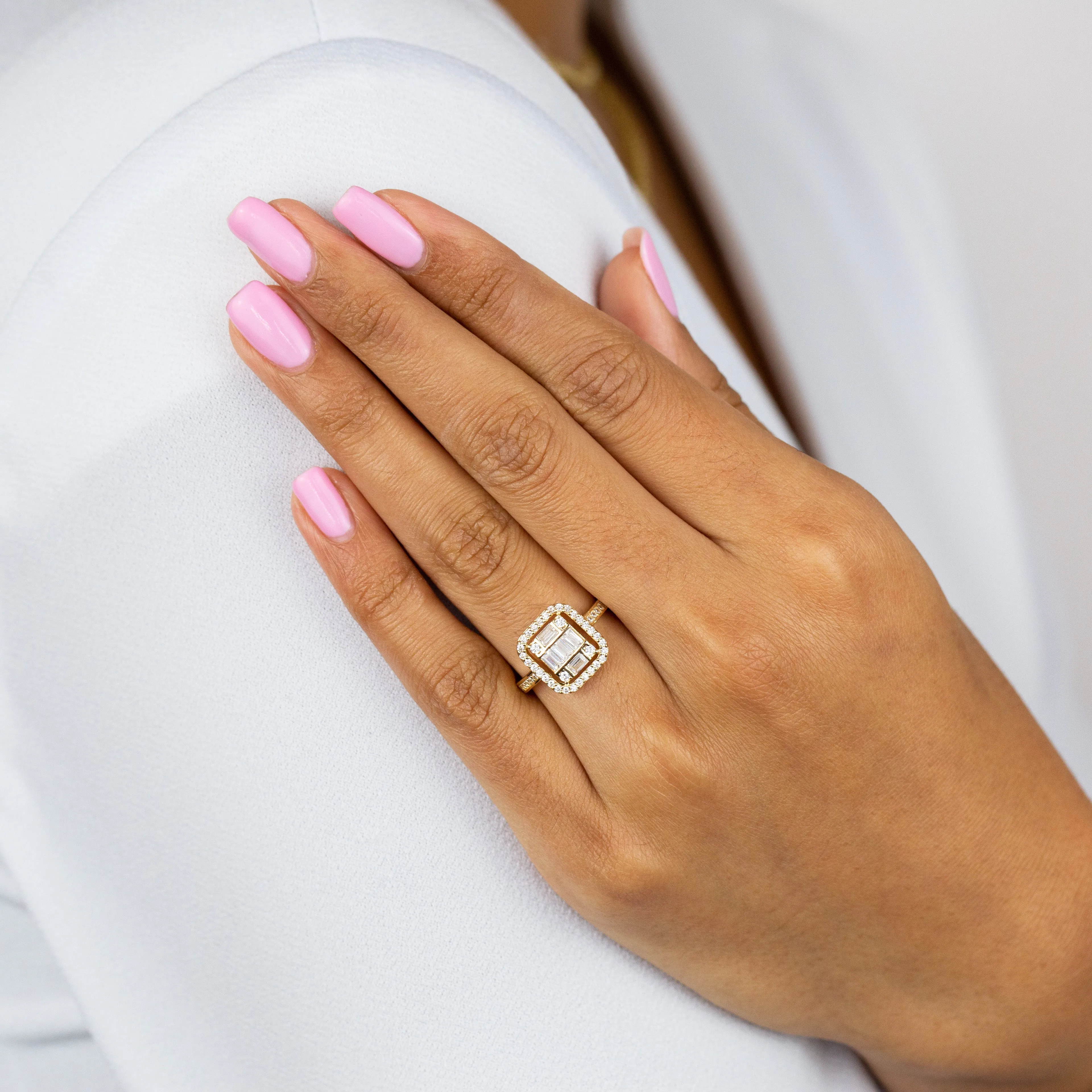 CZ Illusion Baguette Ring 14K