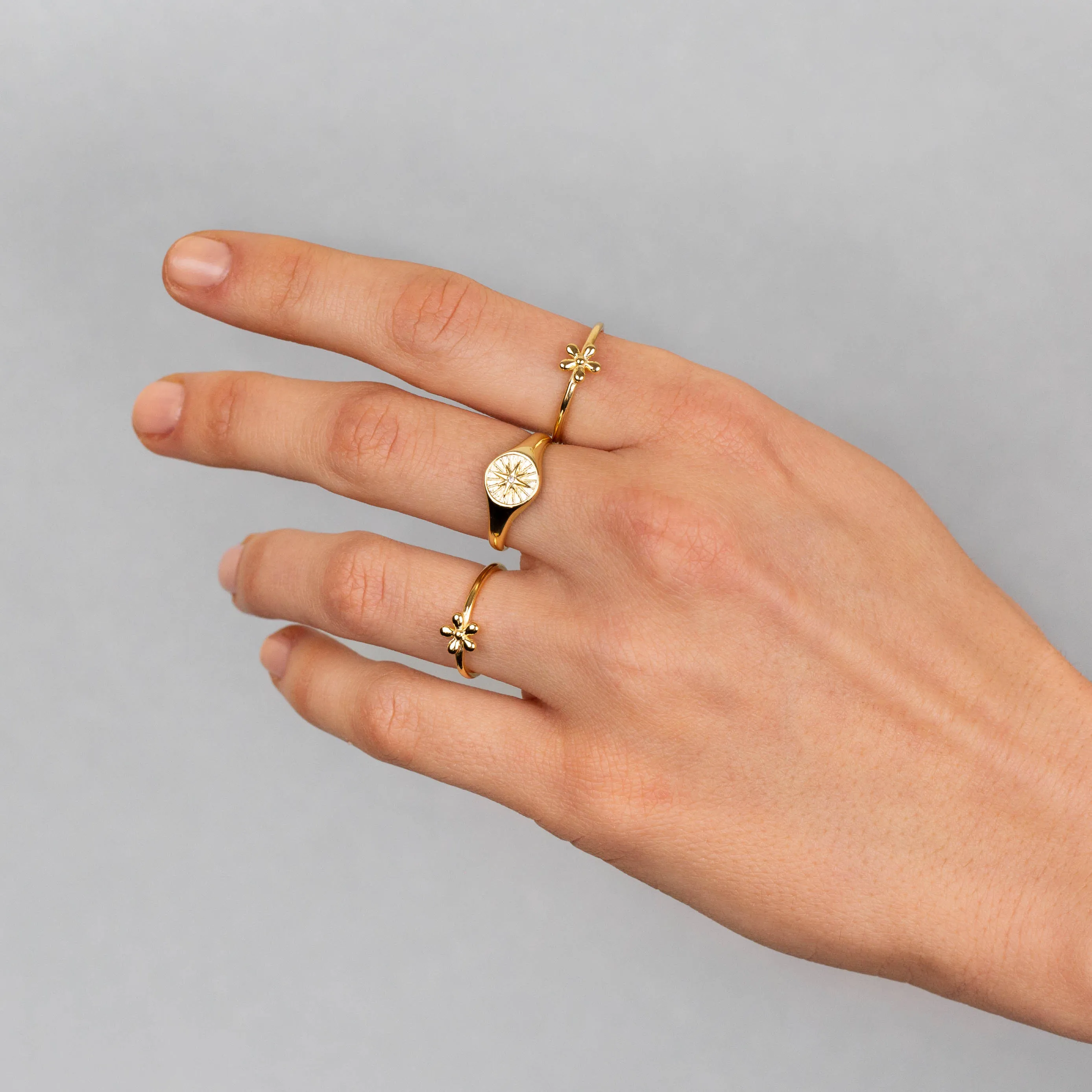 CZ Starburst Signet Ring