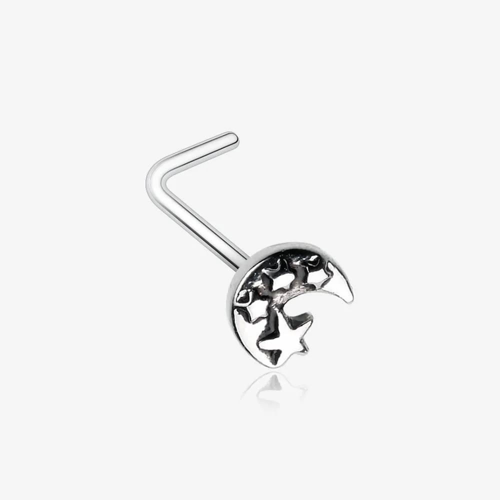 Dainty Crescent Moon & Stars L-Shaped Nose Ring