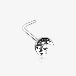 Dainty Crescent Moon & Stars L-Shaped Nose Ring