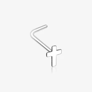 Dainty Cross Icon L-Shaped Nose Ring