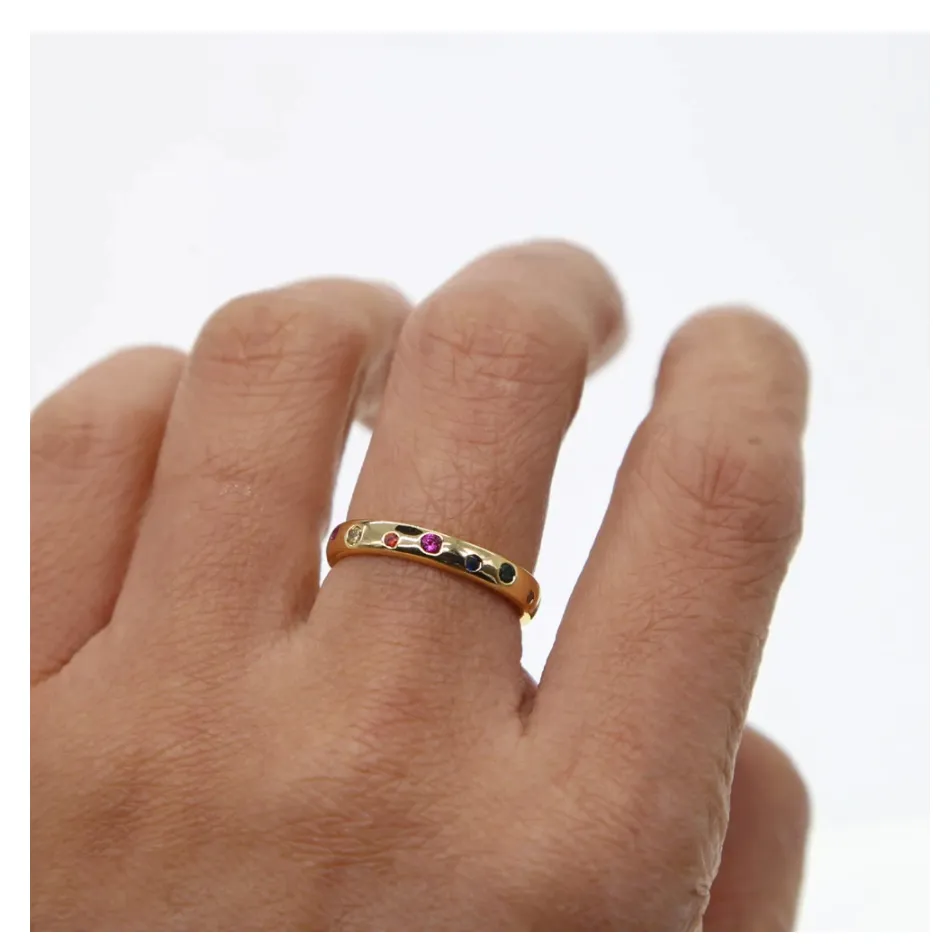 Dainty CZ Rainbow Eternity Ring Band