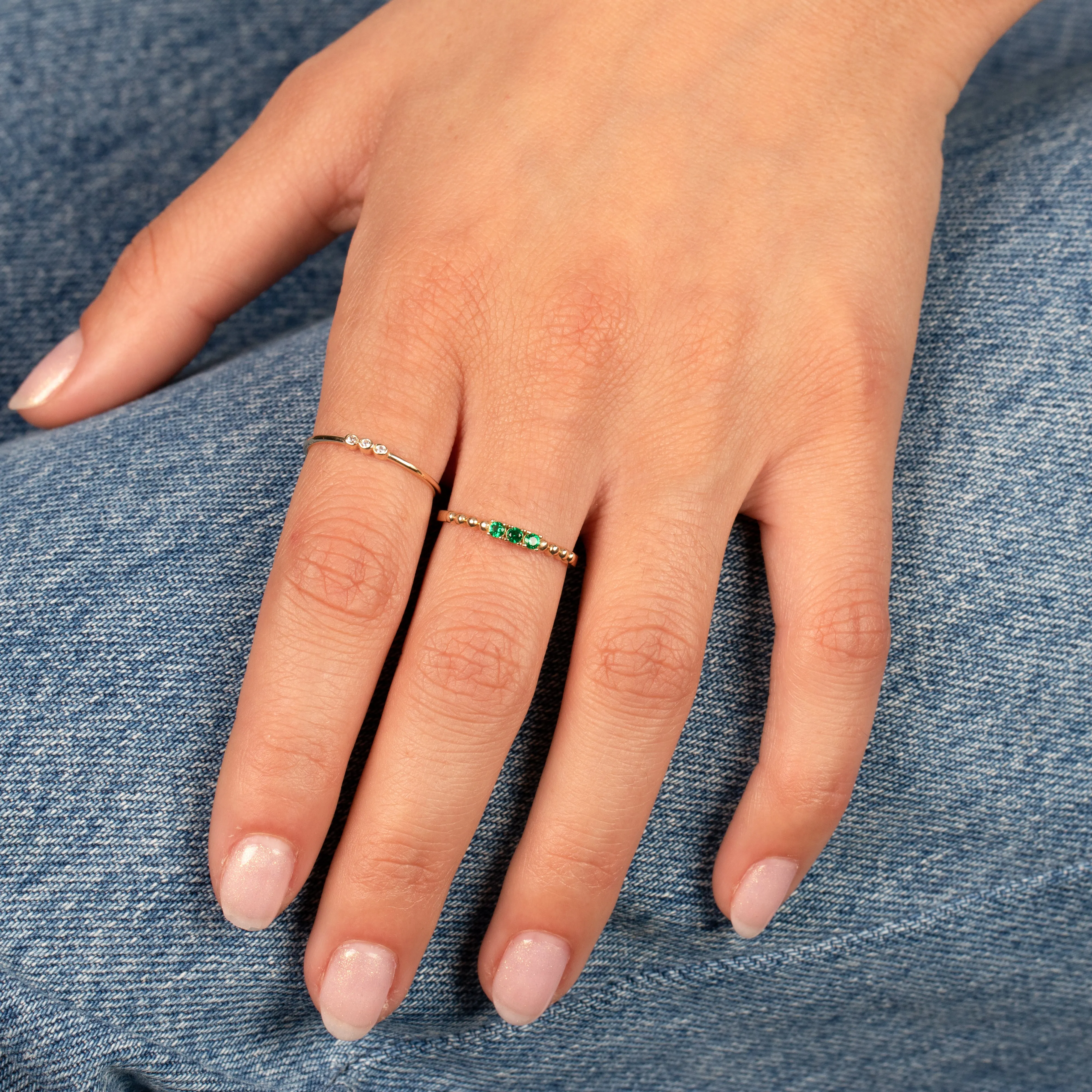 Dainty Emerald Green Accented Ring 14K