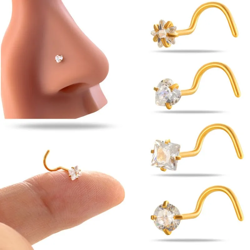 Dainty Heart Star CZ Stainless Steel Nose Piercing Nose Stud
