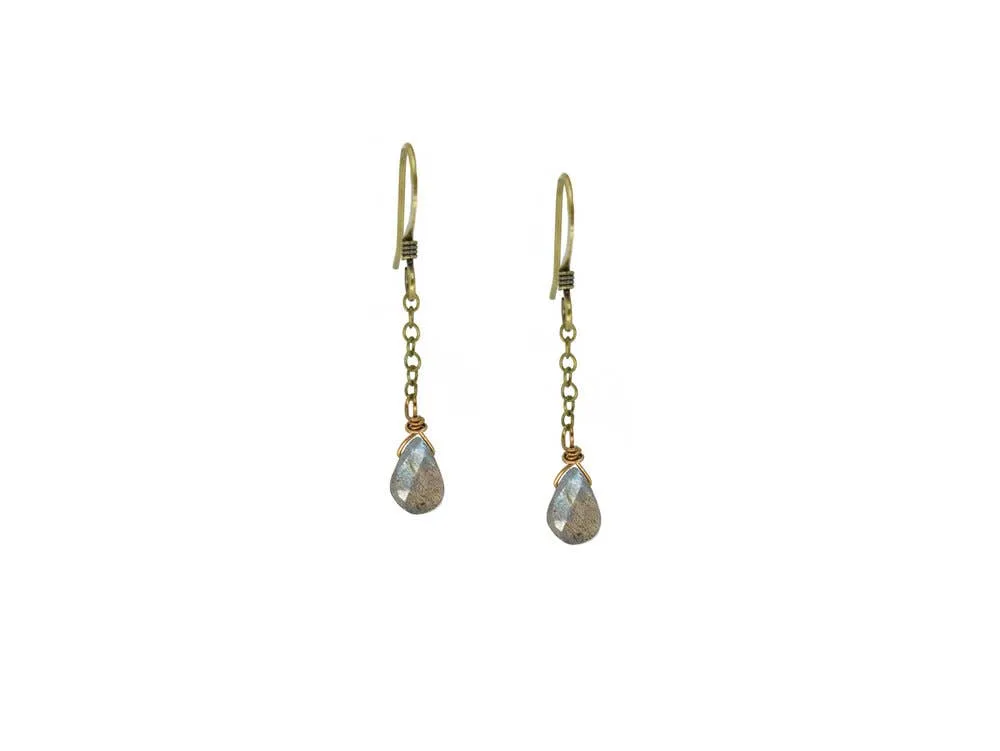 Dainty Labradorite Teardrop Chain Drop Earrings