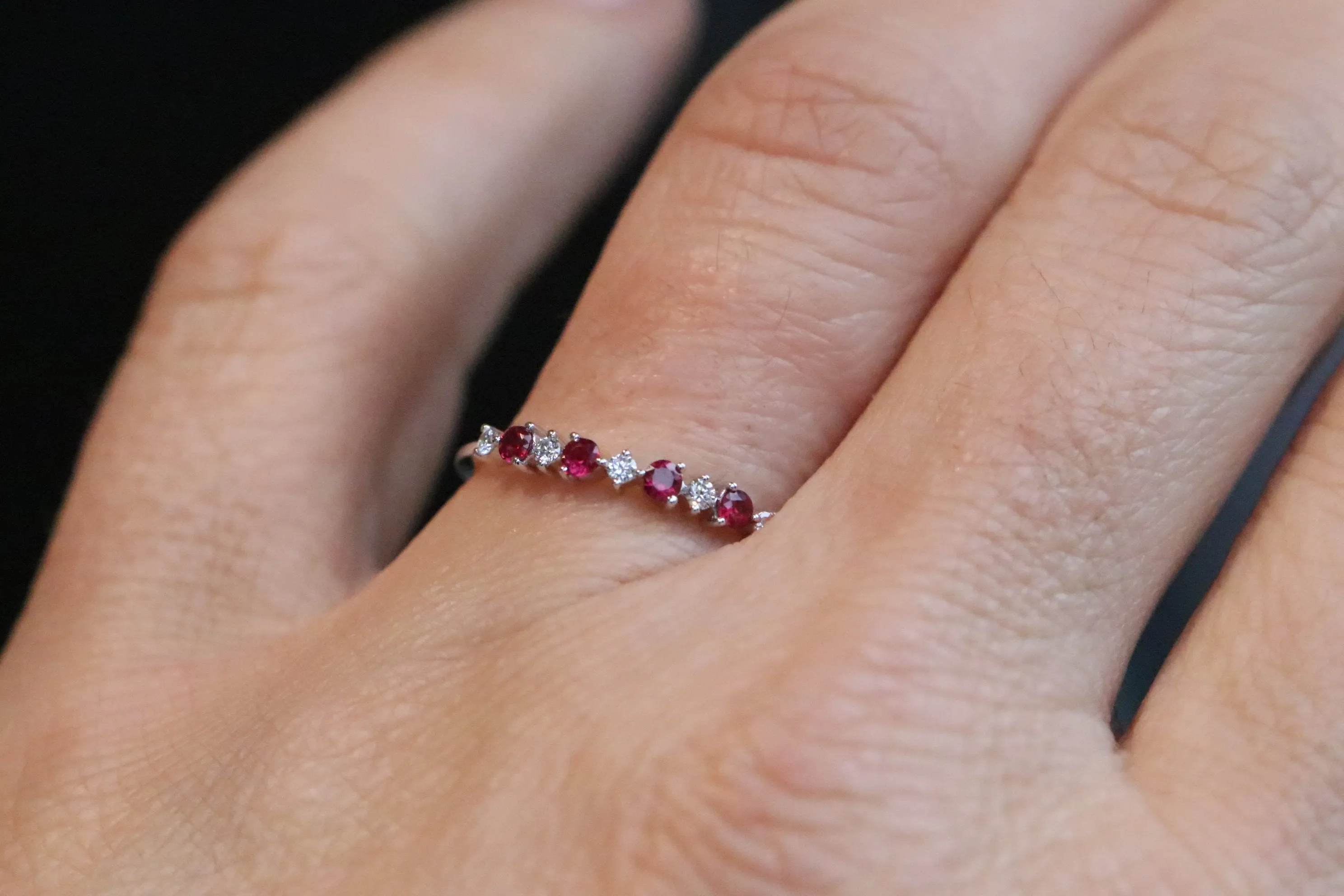 Dainty Ruby and Diamond Stackable