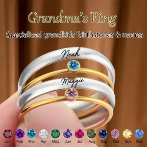 Dainty Stacking Personalized Birthstone Rings, Gift For Grandma Mom