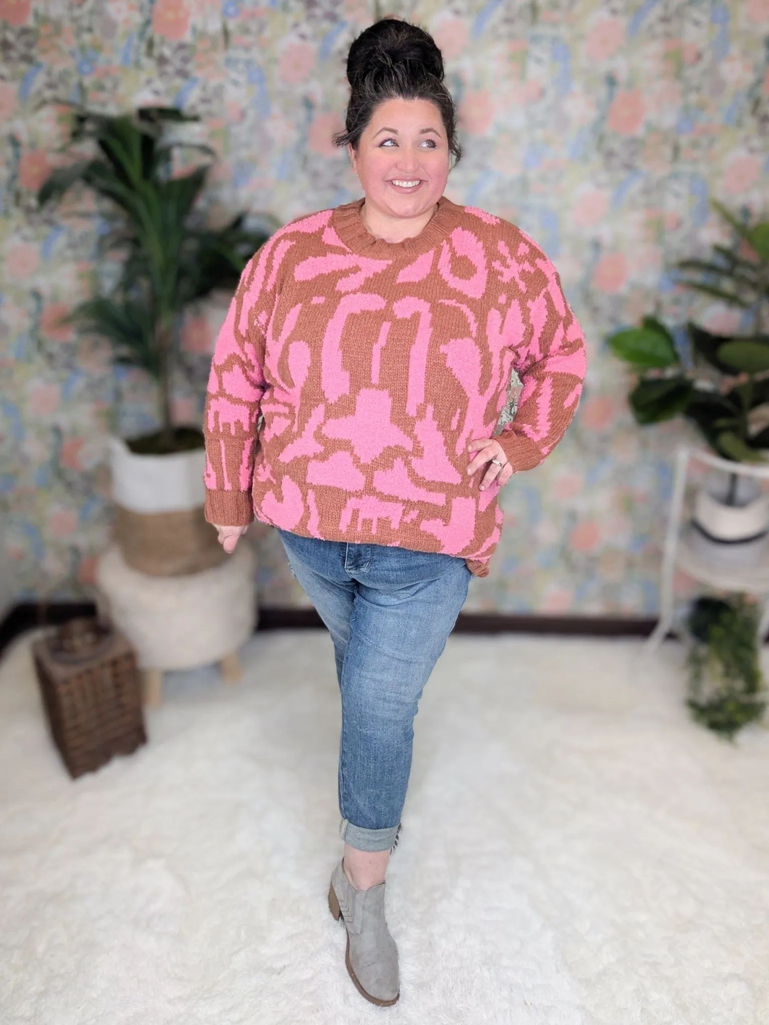 Dalia Abstract Print Tunic Crewneck Sweater