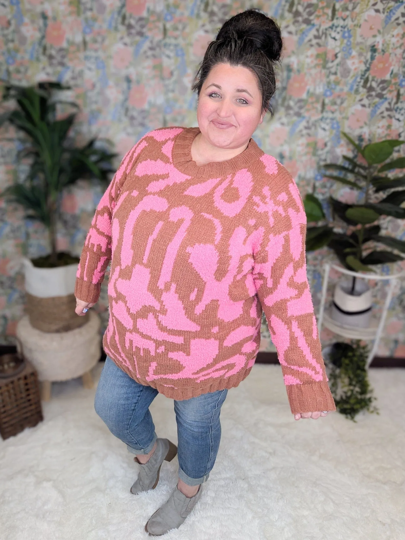 Dalia Abstract Print Tunic Crewneck Sweater
