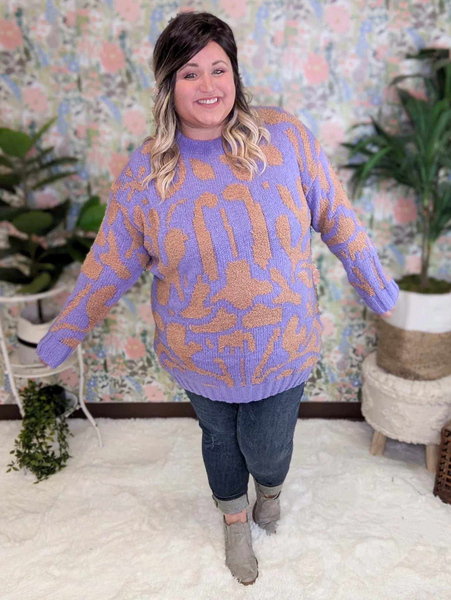 Dalia Abstract Print Tunic Crewneck Sweater