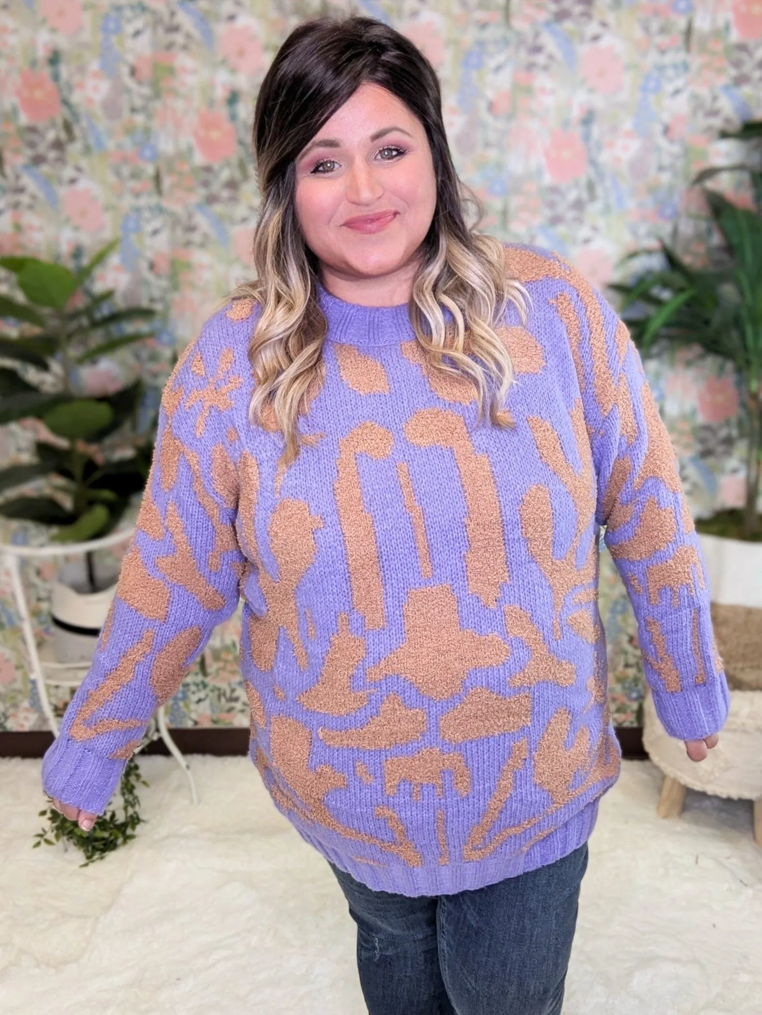 Dalia Abstract Print Tunic Crewneck Sweater