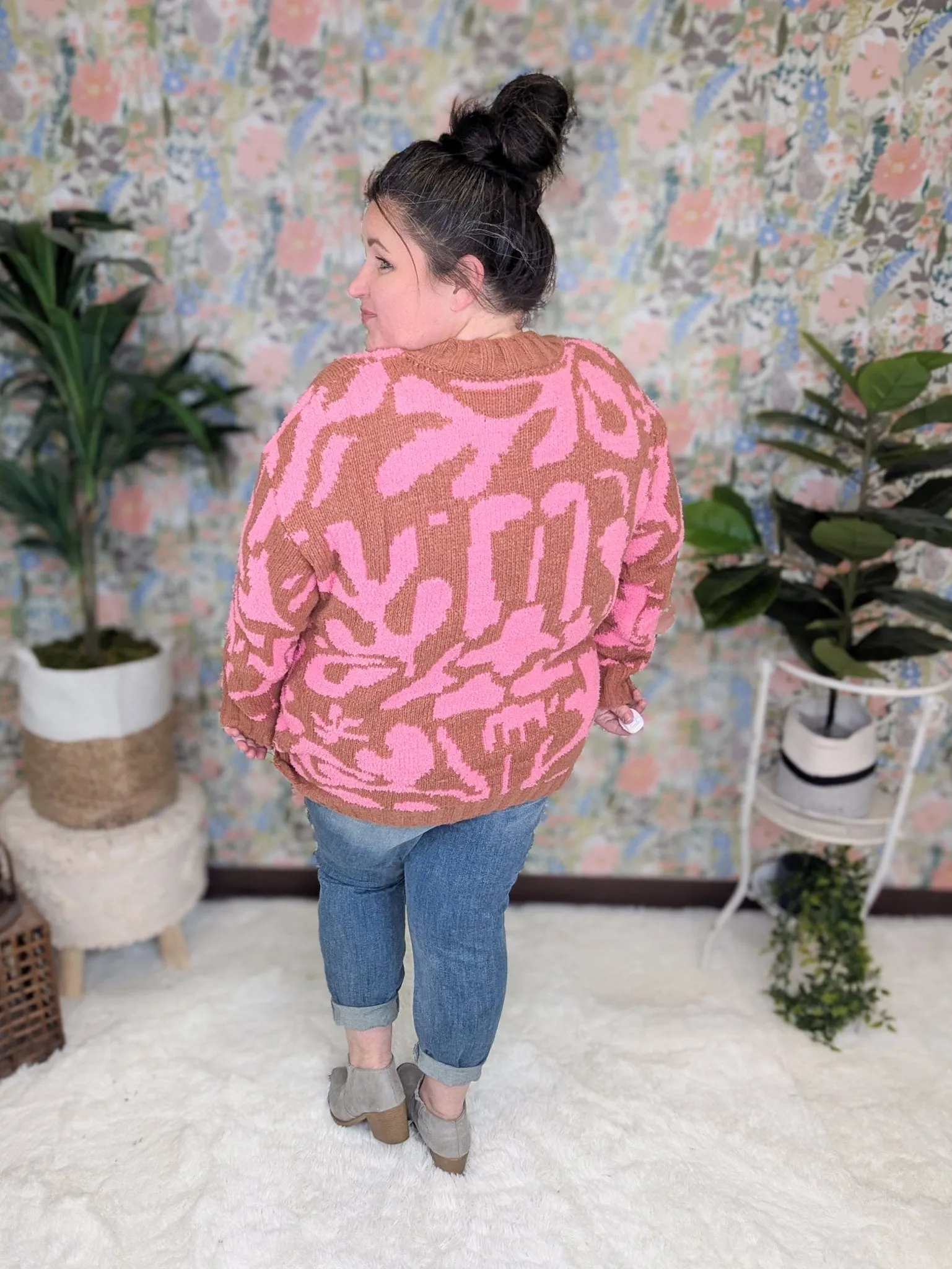 Dalia Abstract Print Tunic Crewneck Sweater