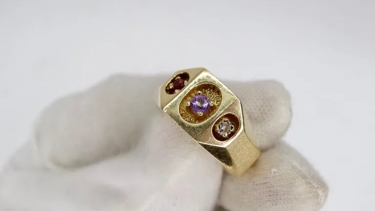 Diamond, Amethyst & Ruby 14k Gold Ring
