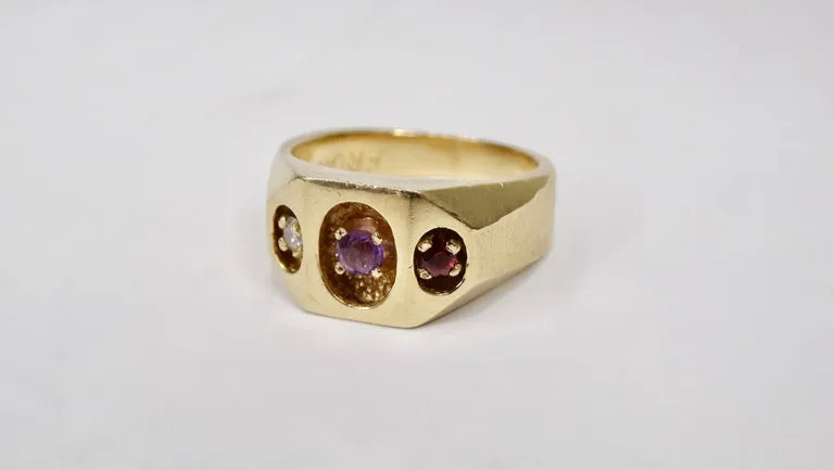 Diamond, Amethyst & Ruby 14k Gold Ring