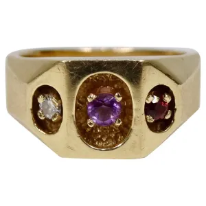 Diamond, Amethyst & Ruby 14k Gold Ring