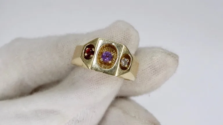 Diamond, Amethyst & Ruby 14k Gold Ring
