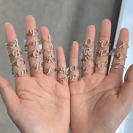 Diamond INITIAL rings in 14Kt Yellow Gold (Choose your letter)