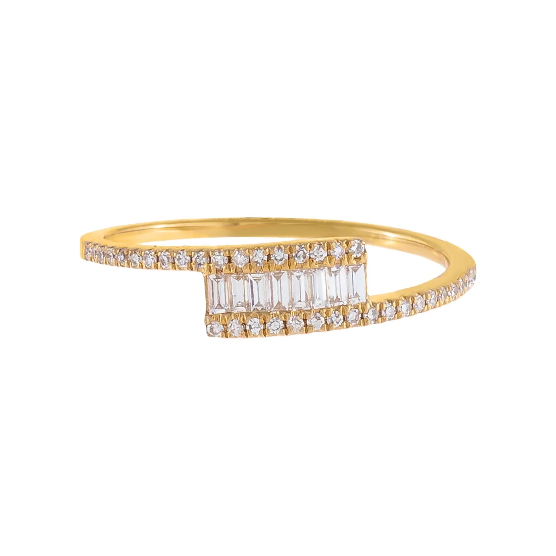 Diamond Pavé X Baguette Wrap Ring 14K
