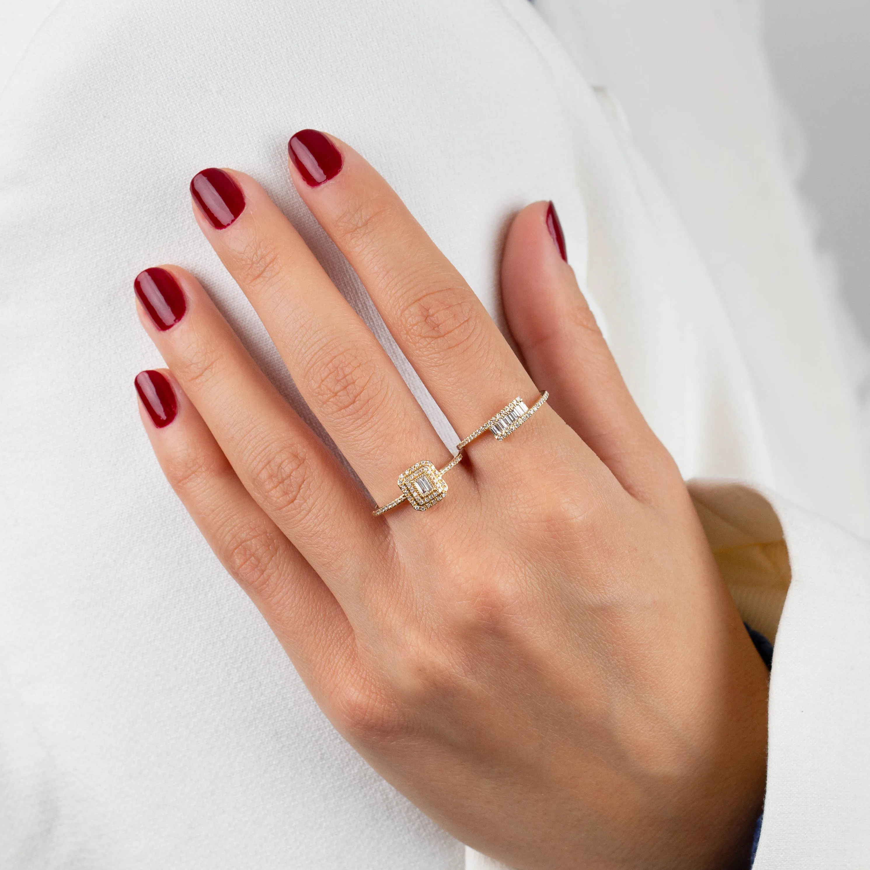 Diamond Pavé X Baguette Wrap Ring 14K