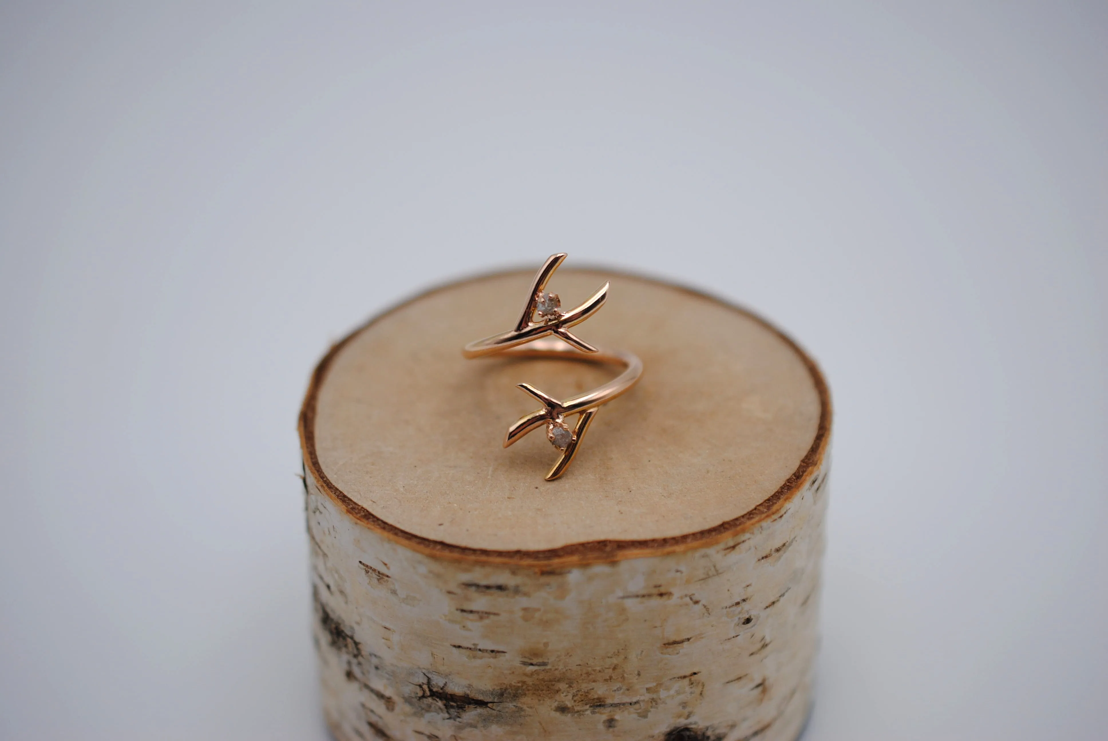 Diamond Ring: Uncut, Outward Branch, Rose Gold
