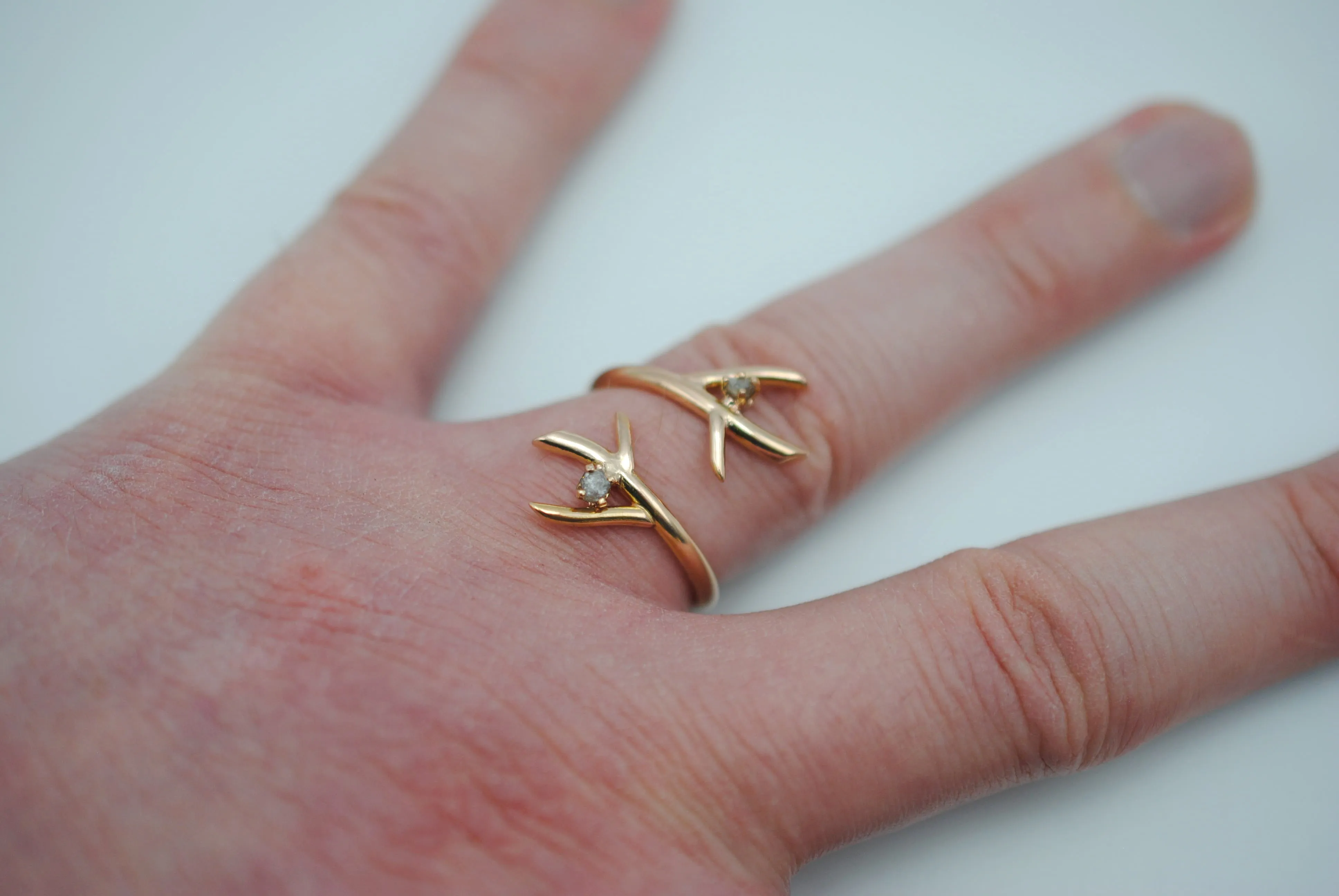 Diamond Ring: Uncut, Outward Branch, Rose Gold