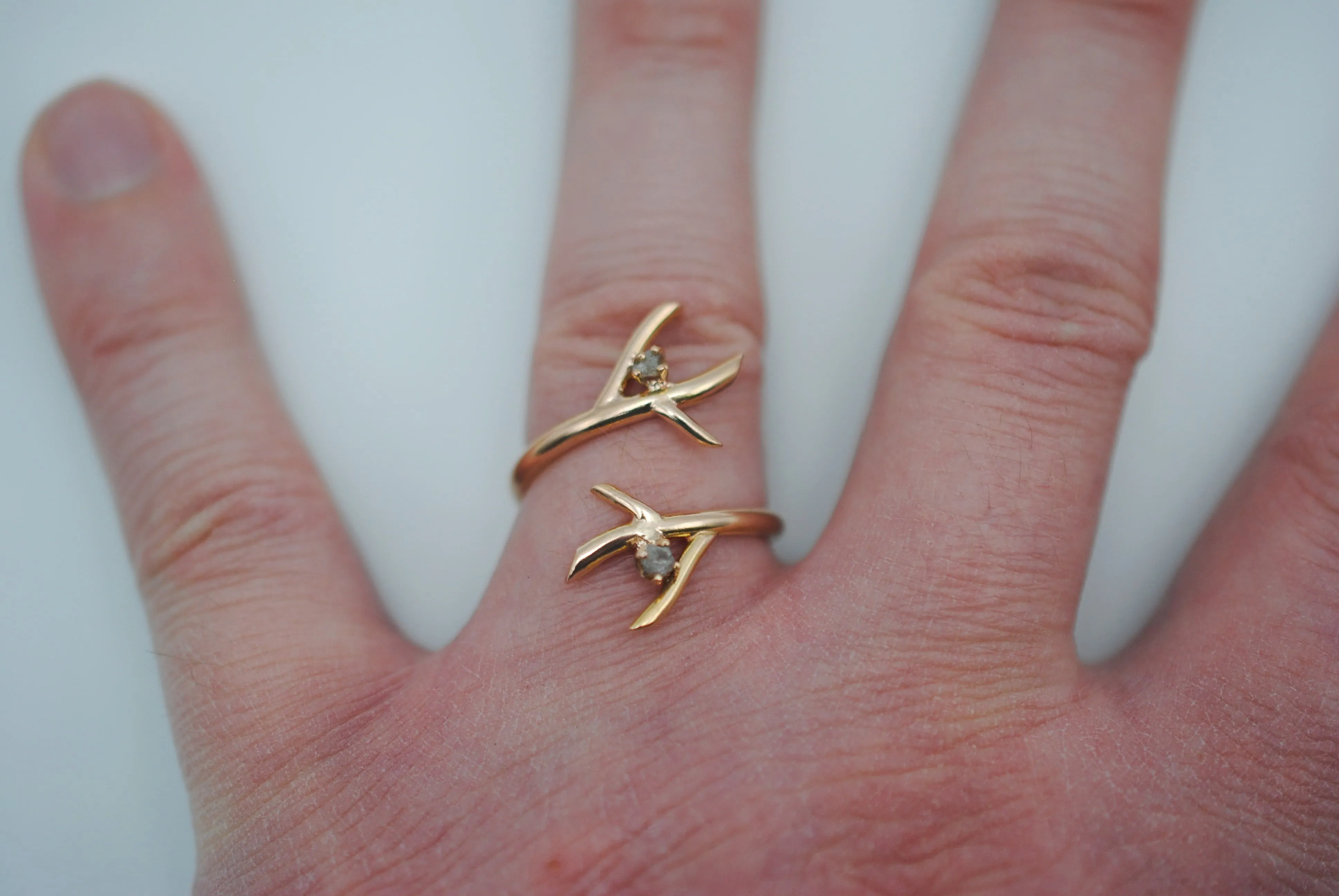 Diamond Ring: Uncut, Outward Branch, Rose Gold