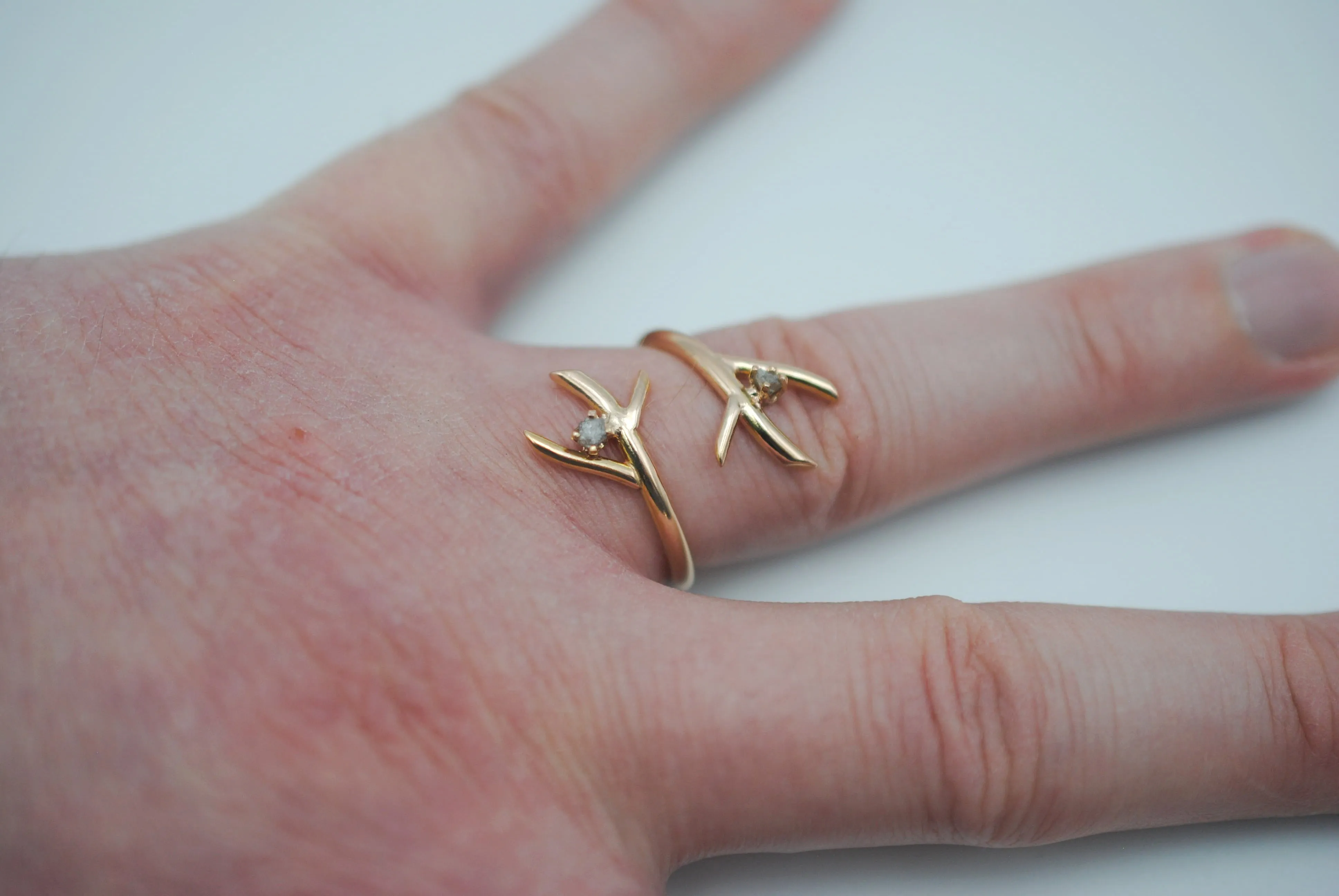 Diamond Ring: Uncut, Outward Branch, Rose Gold