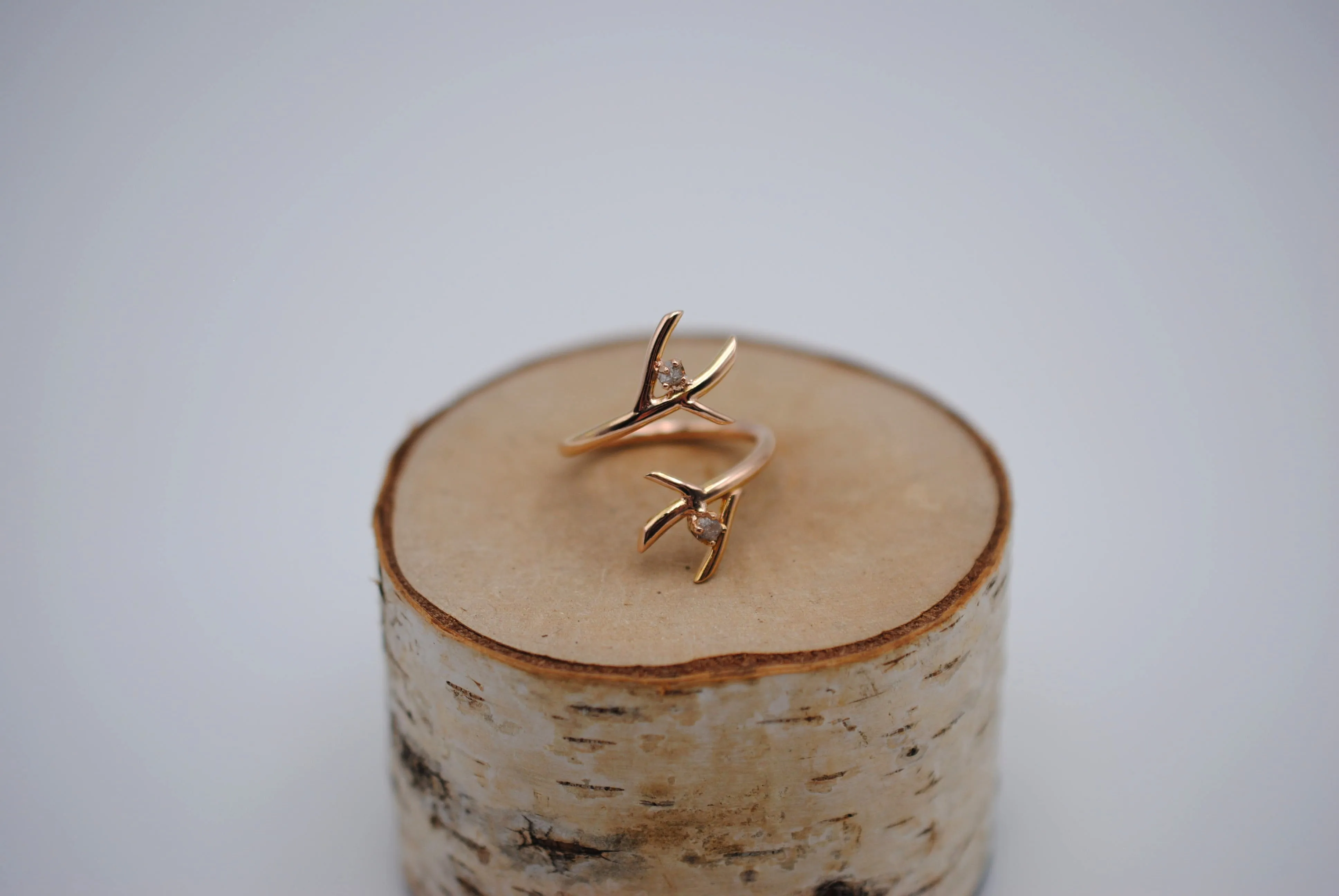 Diamond Ring: Uncut, Outward Branch, Rose Gold