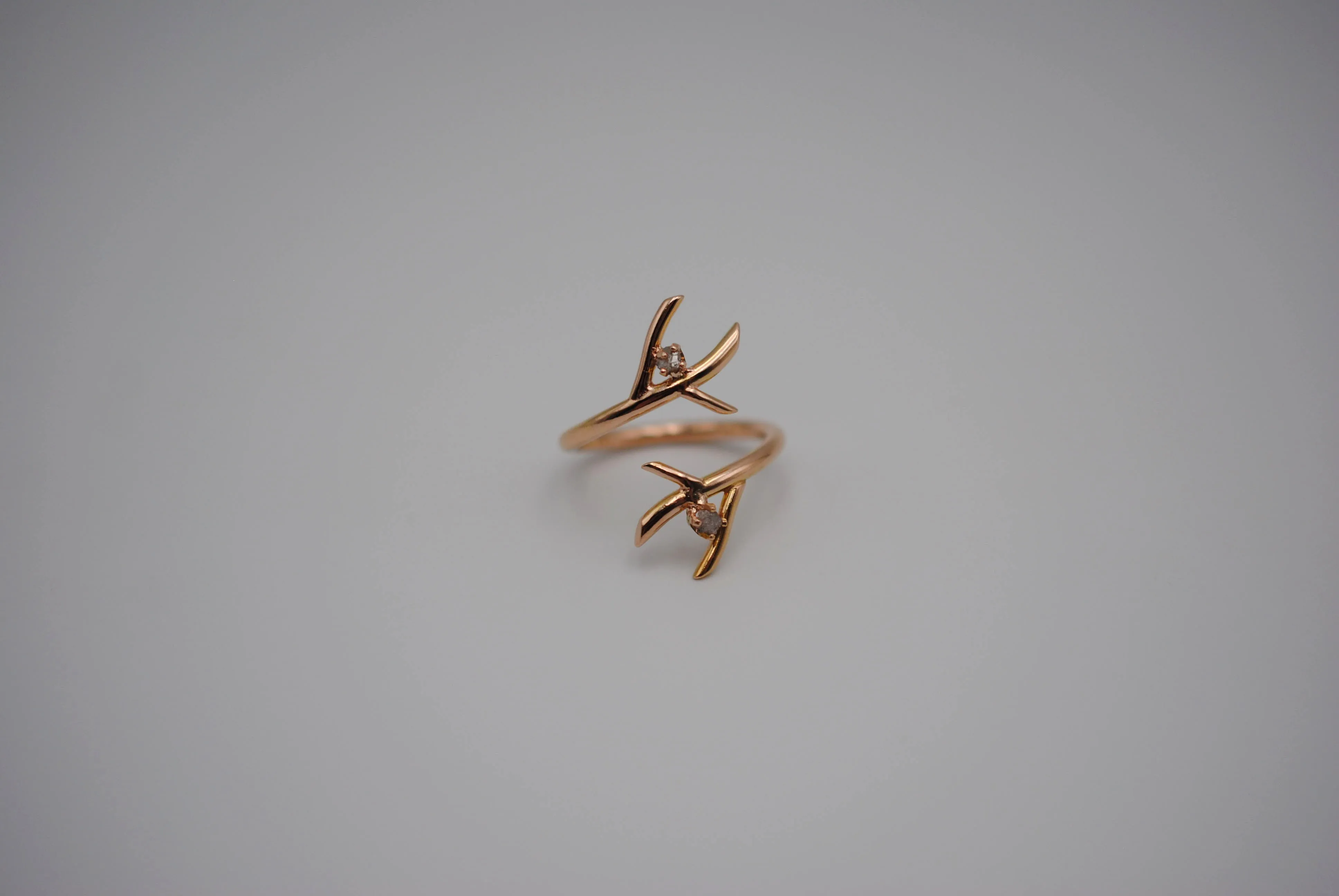 Diamond Ring: Uncut, Outward Branch, Rose Gold