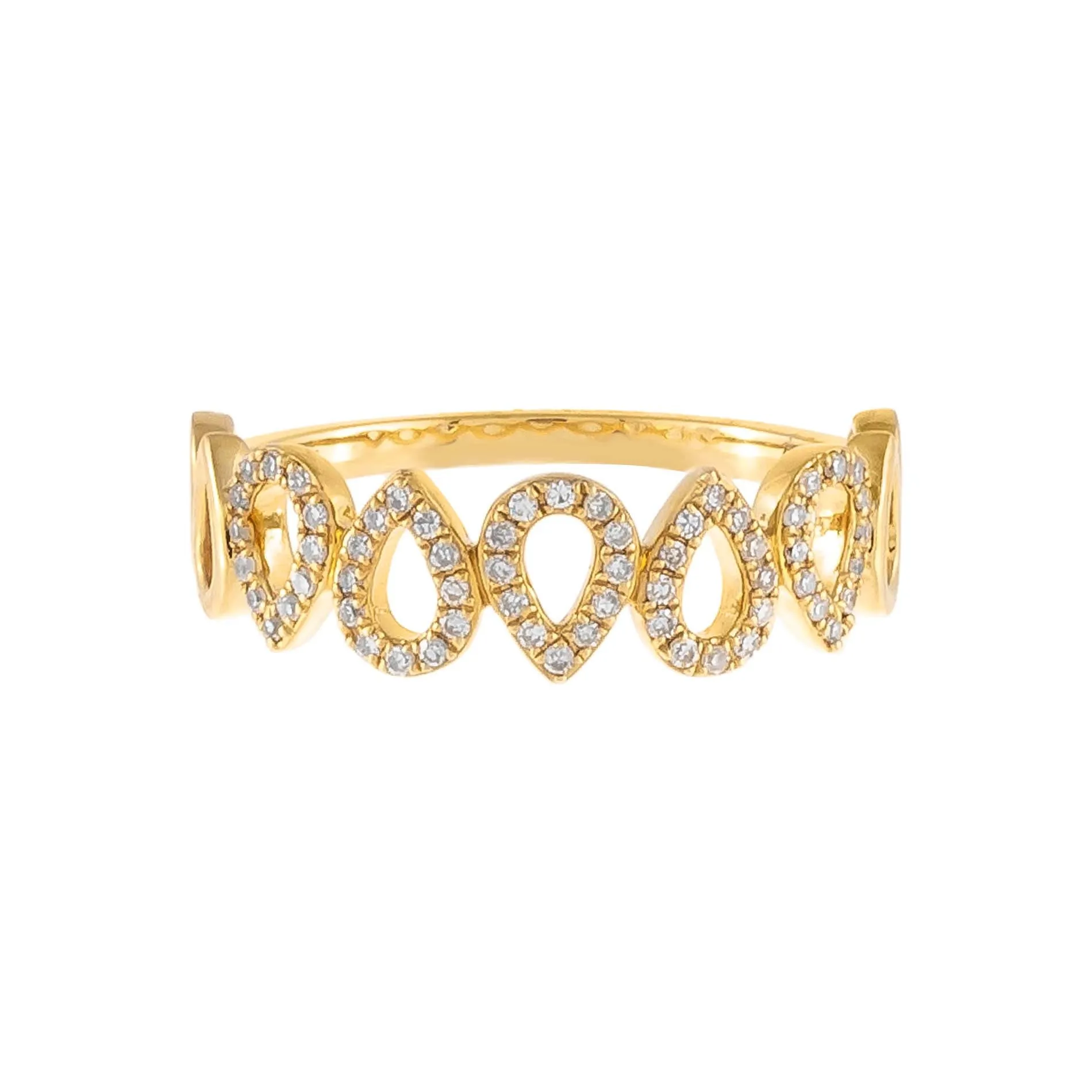 Diamond X Solid Teardrop Ring 14K