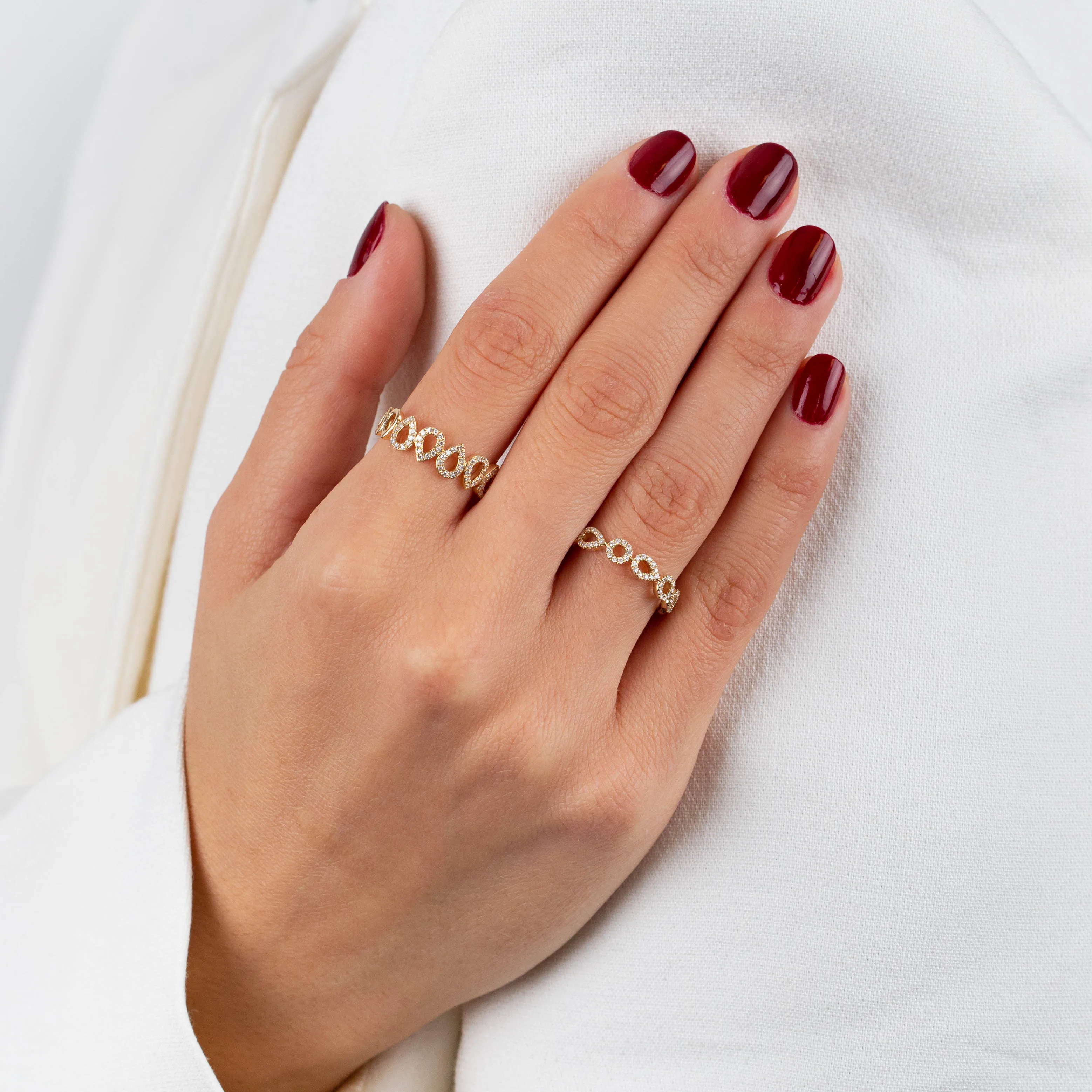Diamond X Solid Teardrop Ring 14K