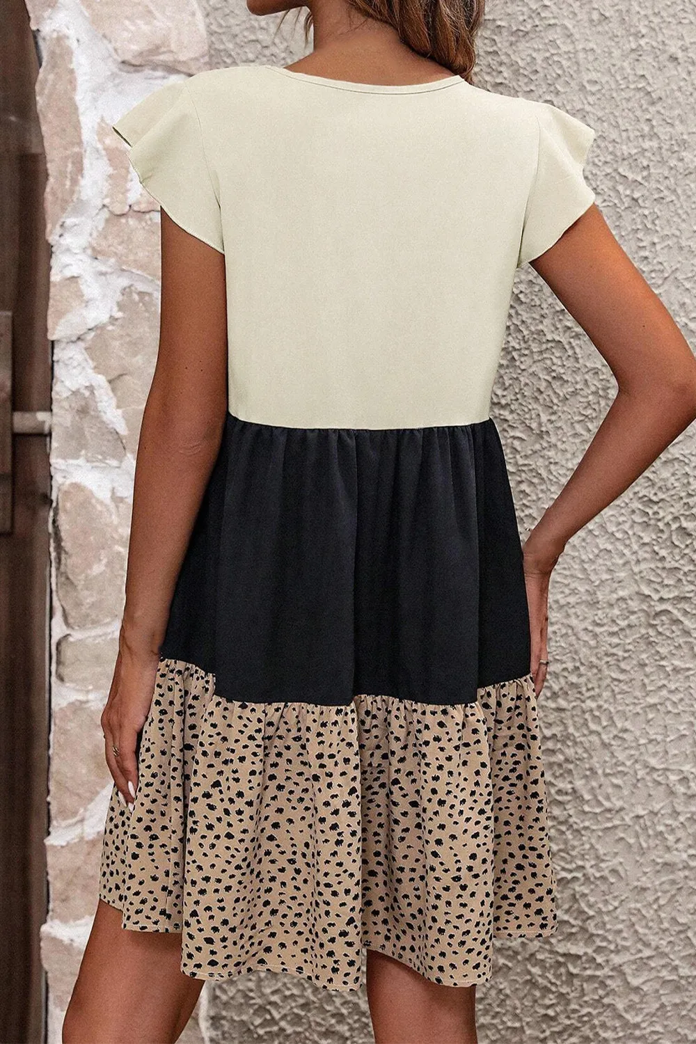 Dian Ruffled Color Block Cap Sleeve Mini Dress