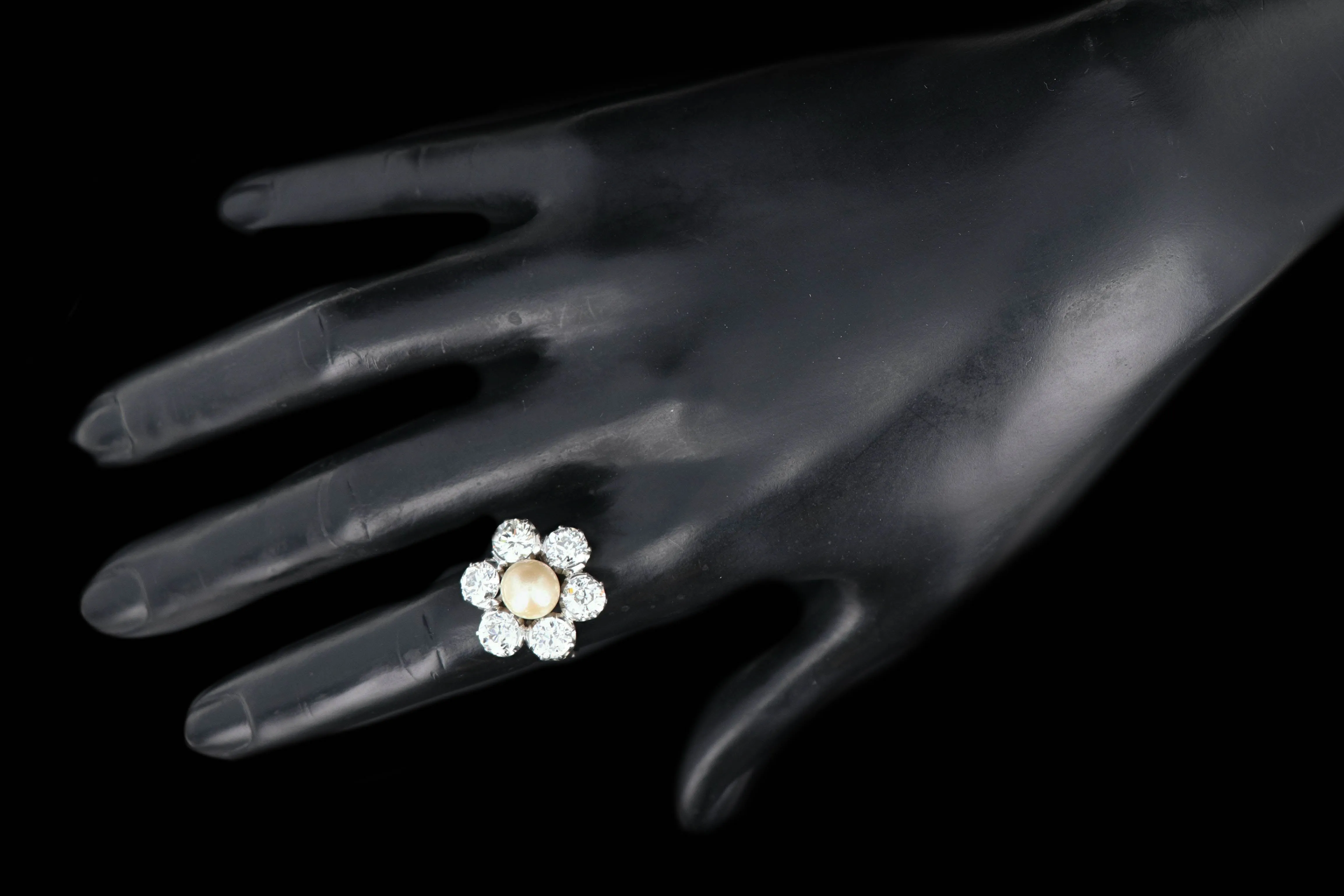 Edwardian 14K White Gold Akoya Cultured Pearl and Diamond Halo Ring GIA Certified