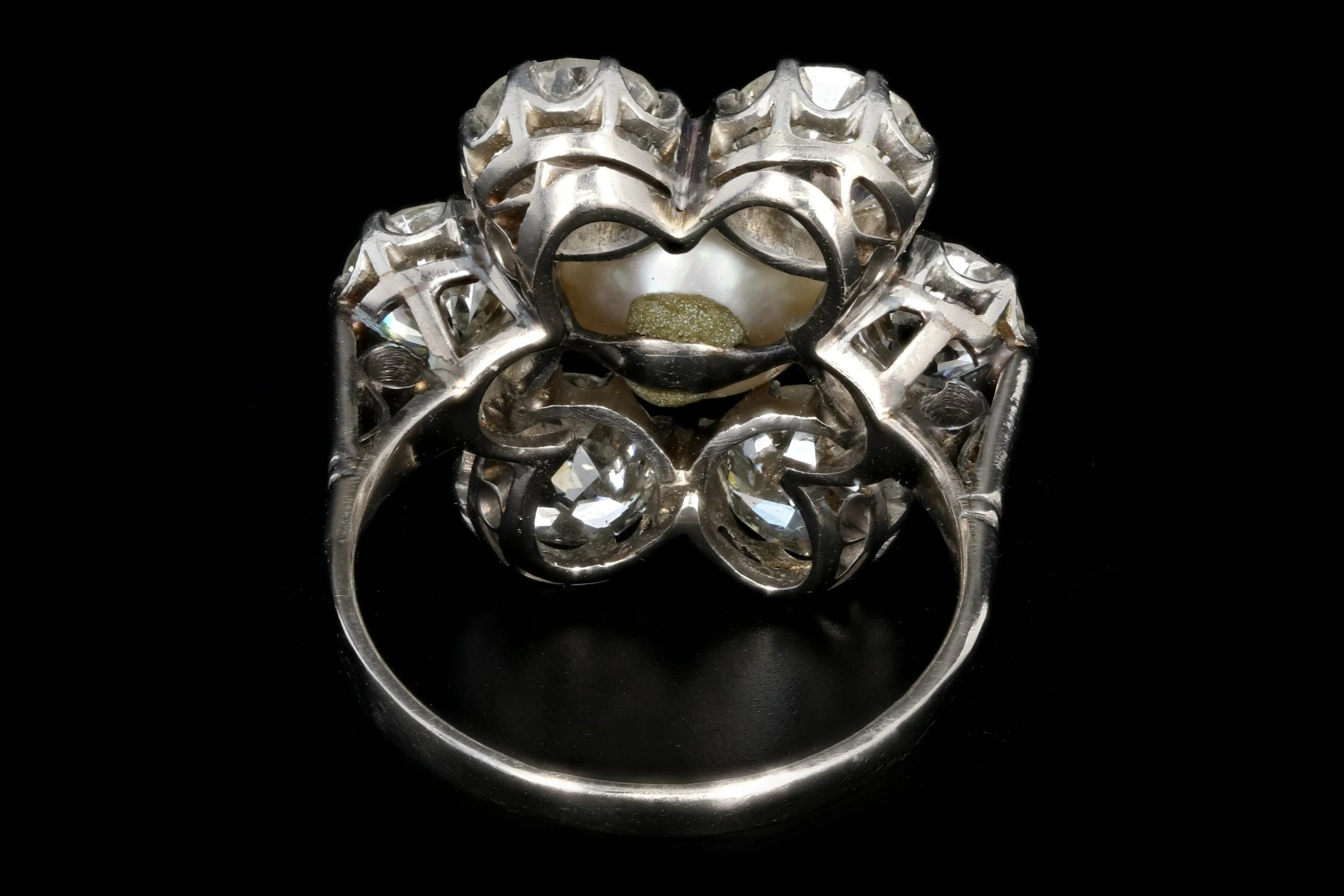 Edwardian 14K White Gold Akoya Cultured Pearl and Diamond Halo Ring GIA Certified