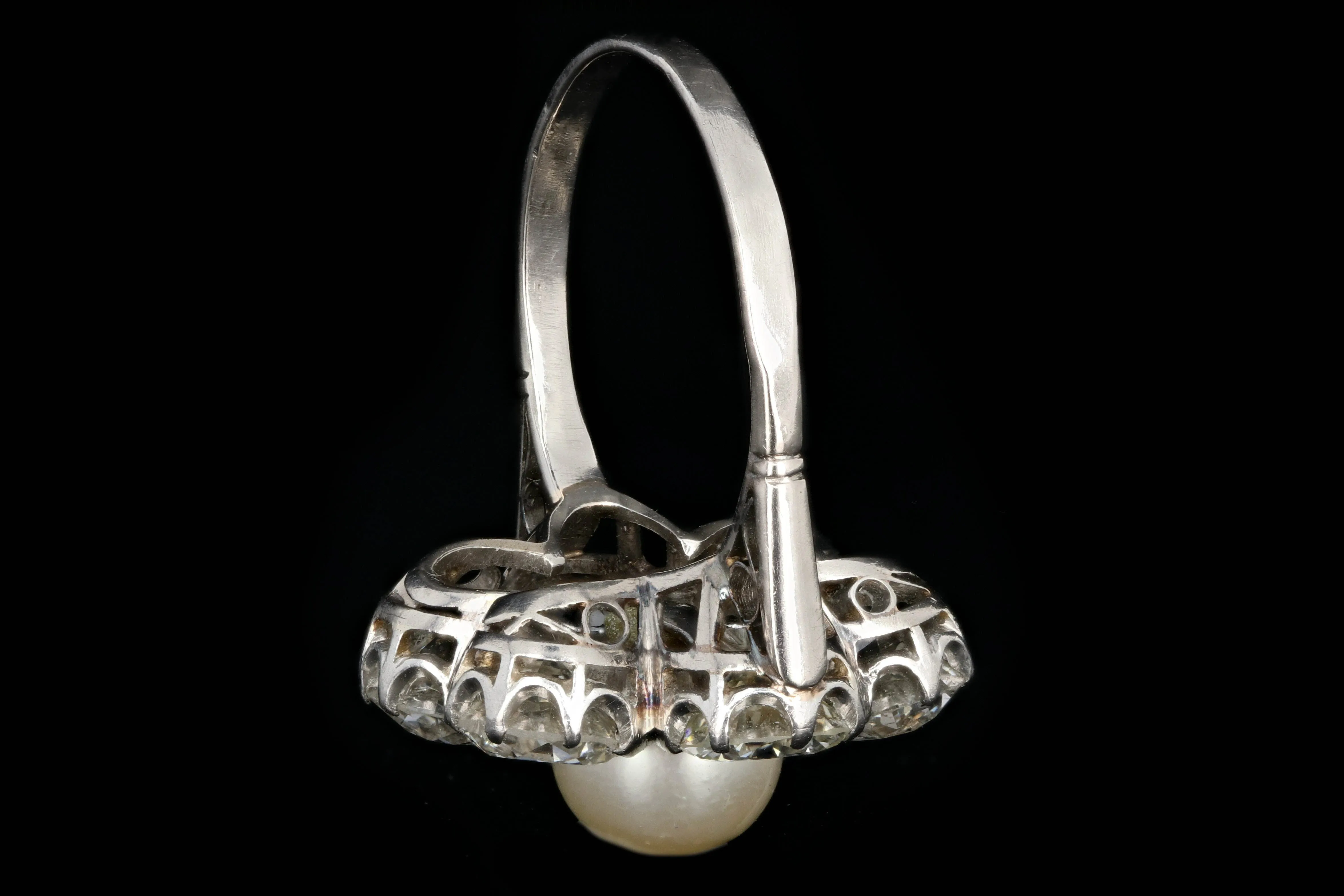 Edwardian 14K White Gold Akoya Cultured Pearl and Diamond Halo Ring GIA Certified