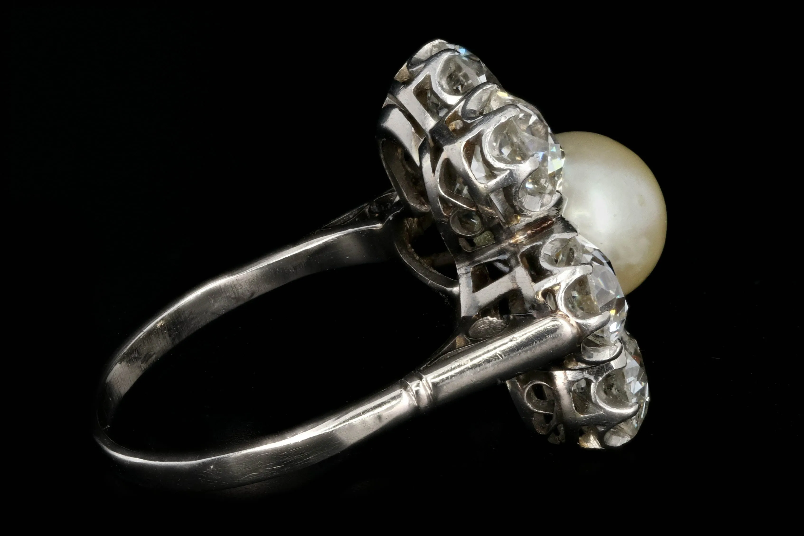 Edwardian 14K White Gold Akoya Cultured Pearl and Diamond Halo Ring GIA Certified