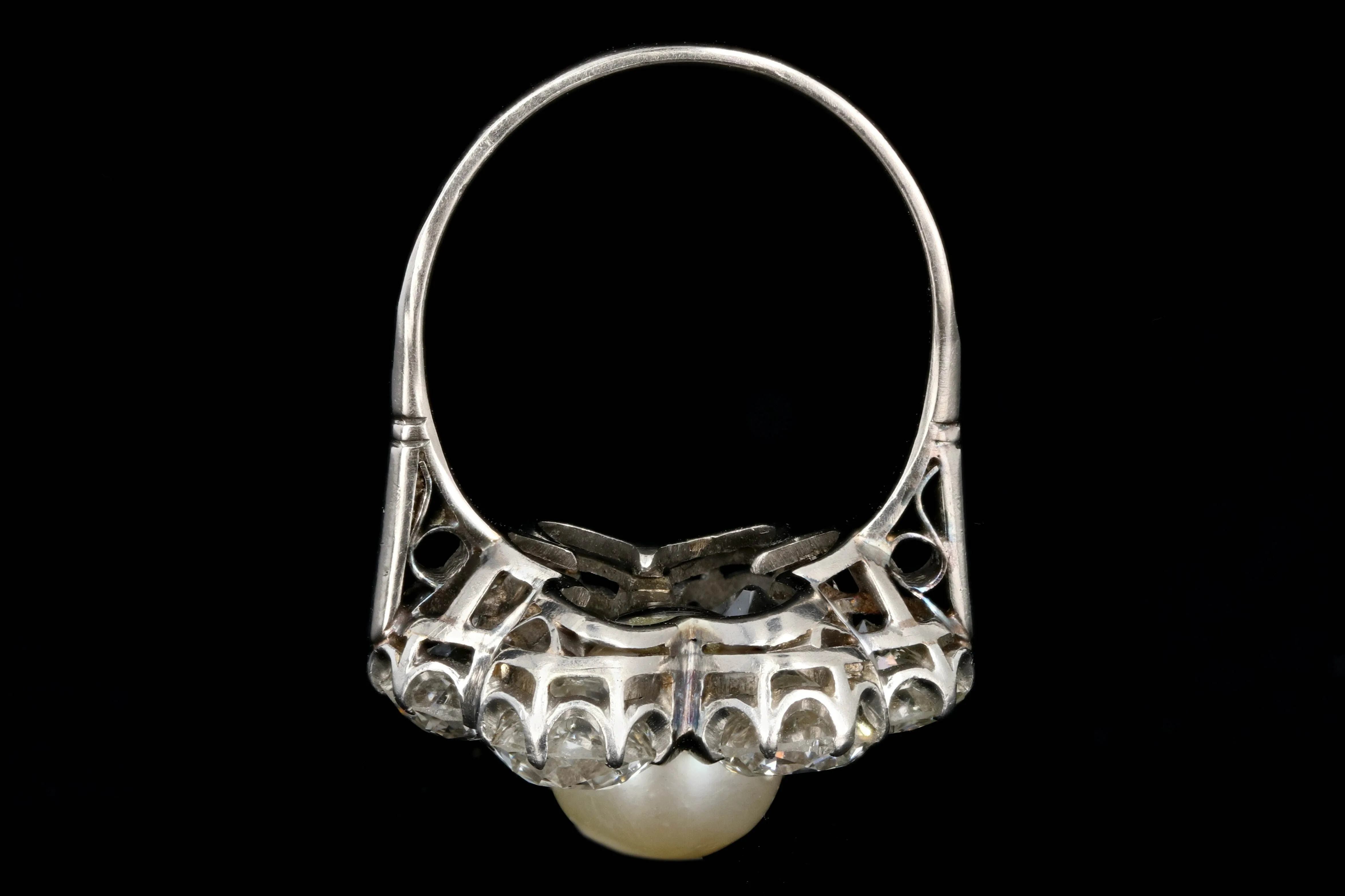 Edwardian 14K White Gold Akoya Cultured Pearl and Diamond Halo Ring GIA Certified