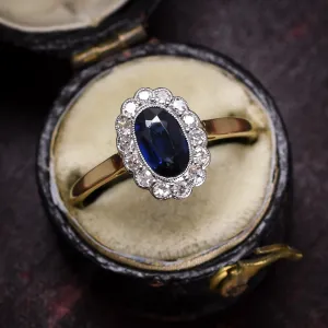 Edwardian Sapphire & Diamond Oval Cluster Ring
