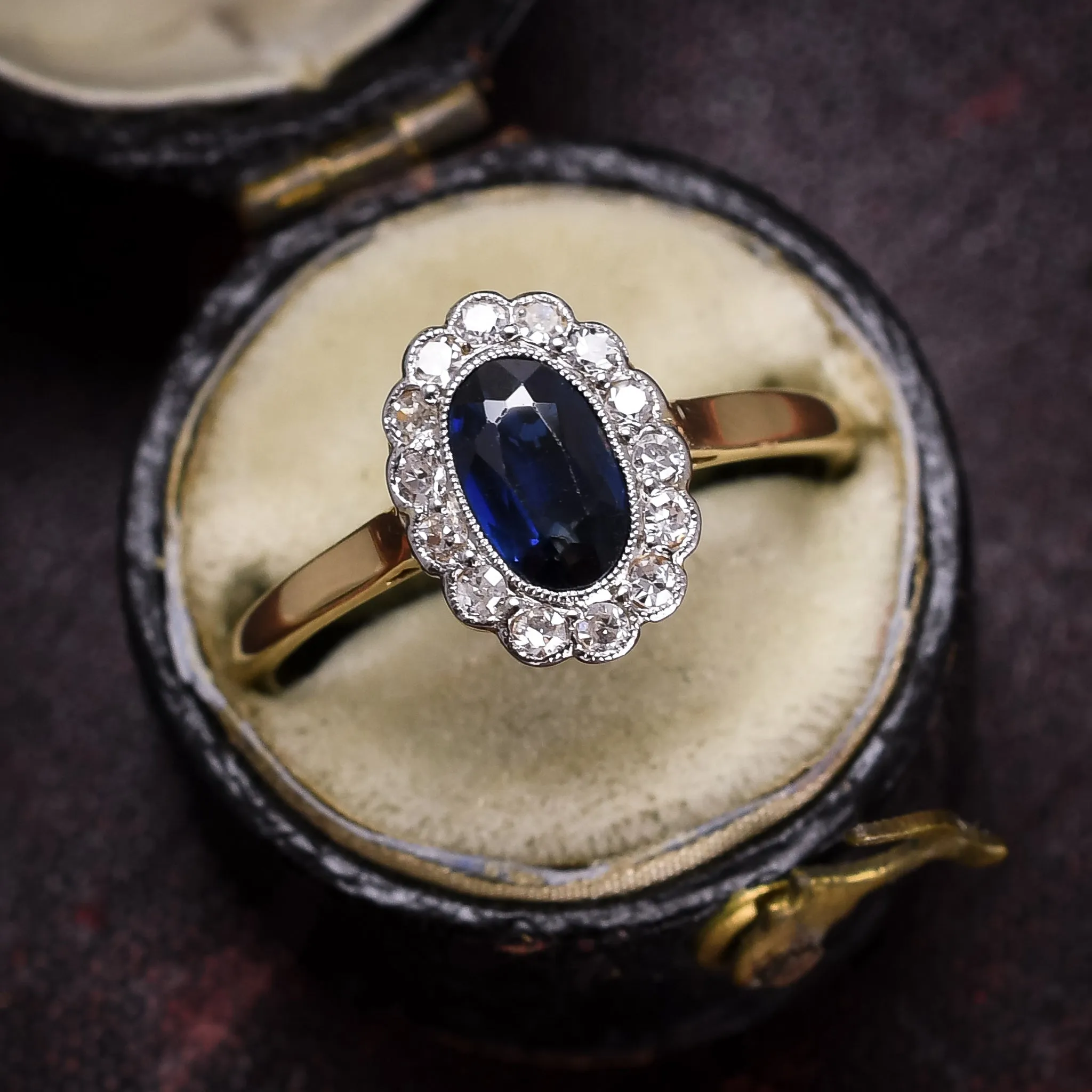 Edwardian Sapphire & Diamond Oval Cluster Ring