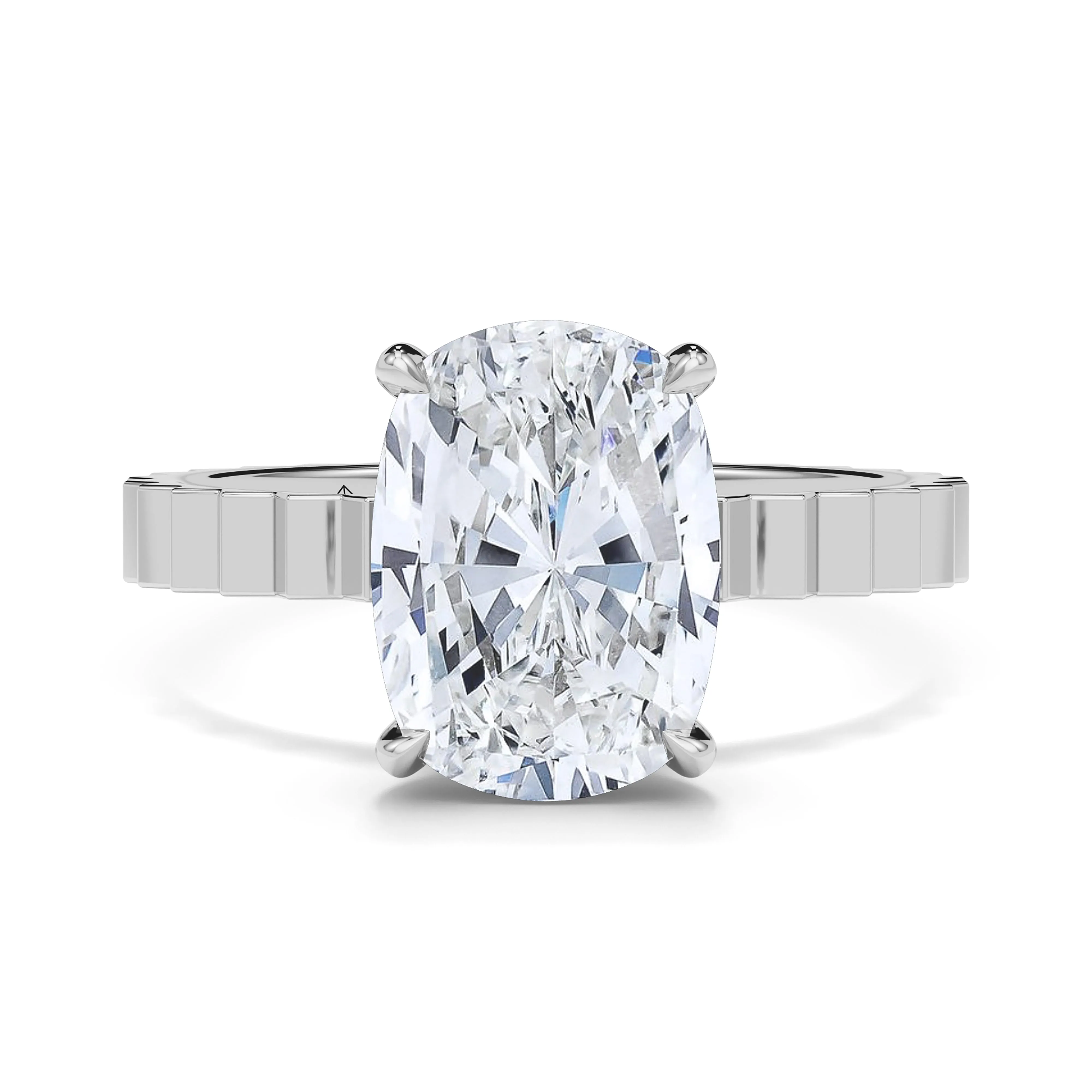 Elongated Cushion Cut Diamond Fluted Ring