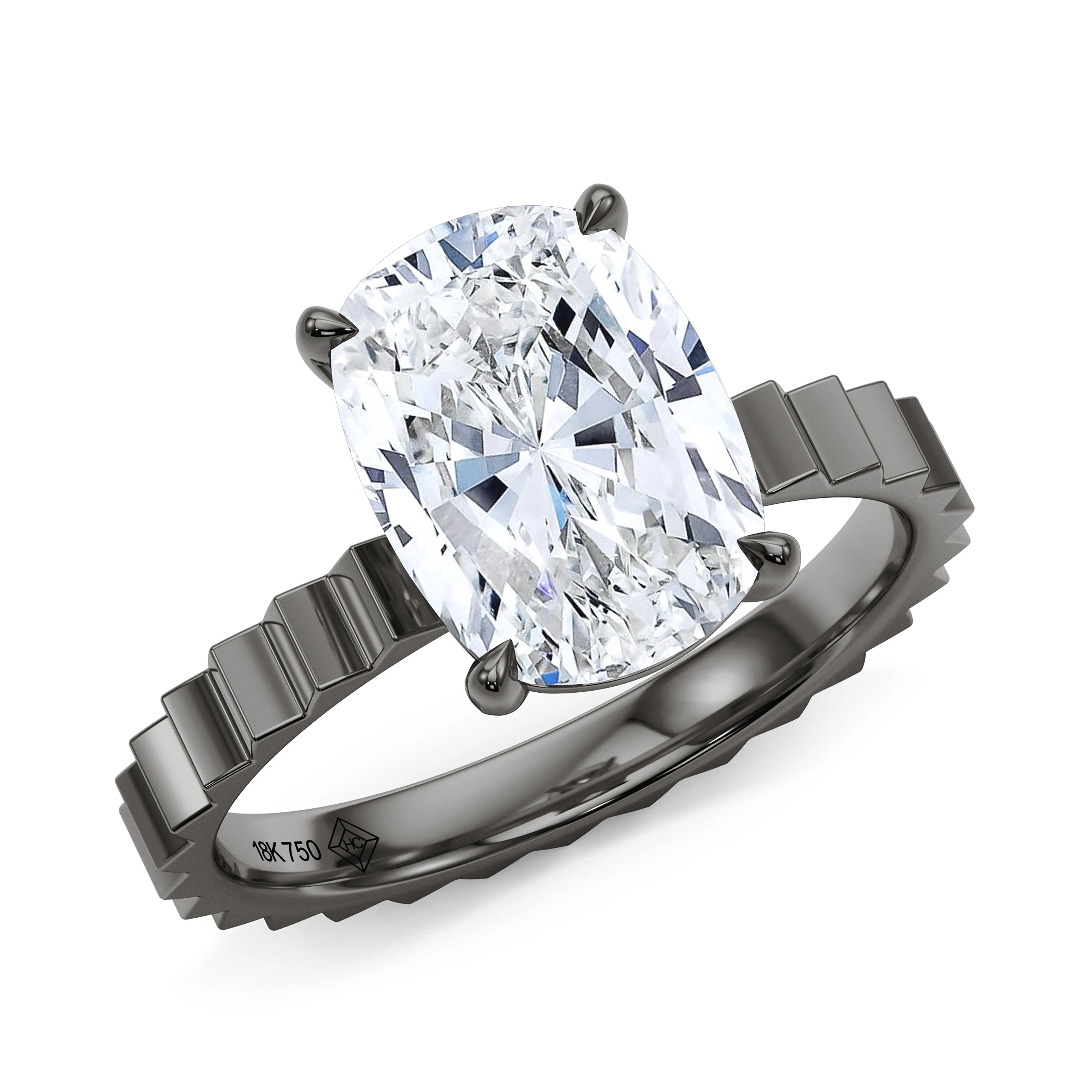 Elongated Cushion Cut Diamond Fluted Ring