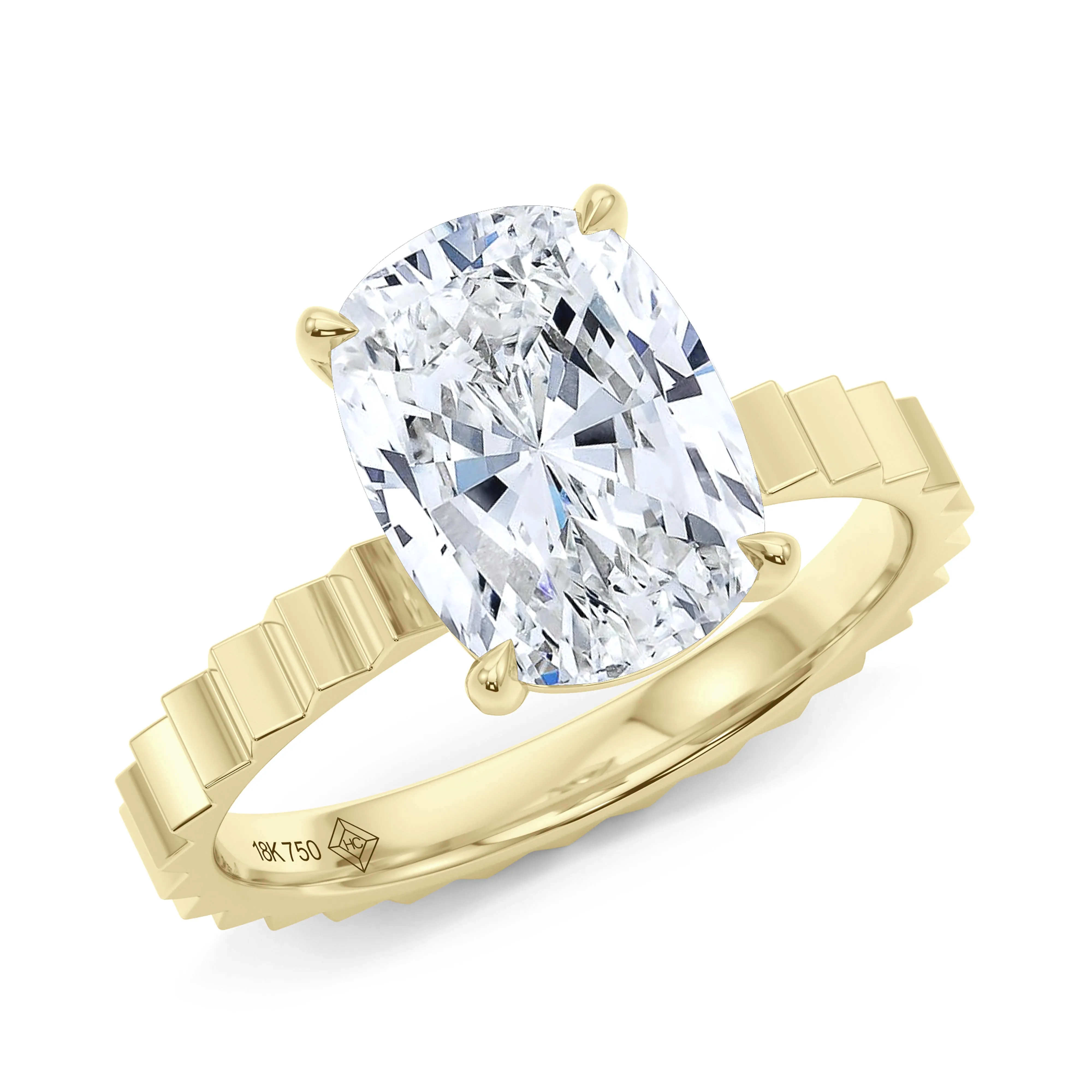 Elongated Cushion Cut Diamond Fluted Ring
