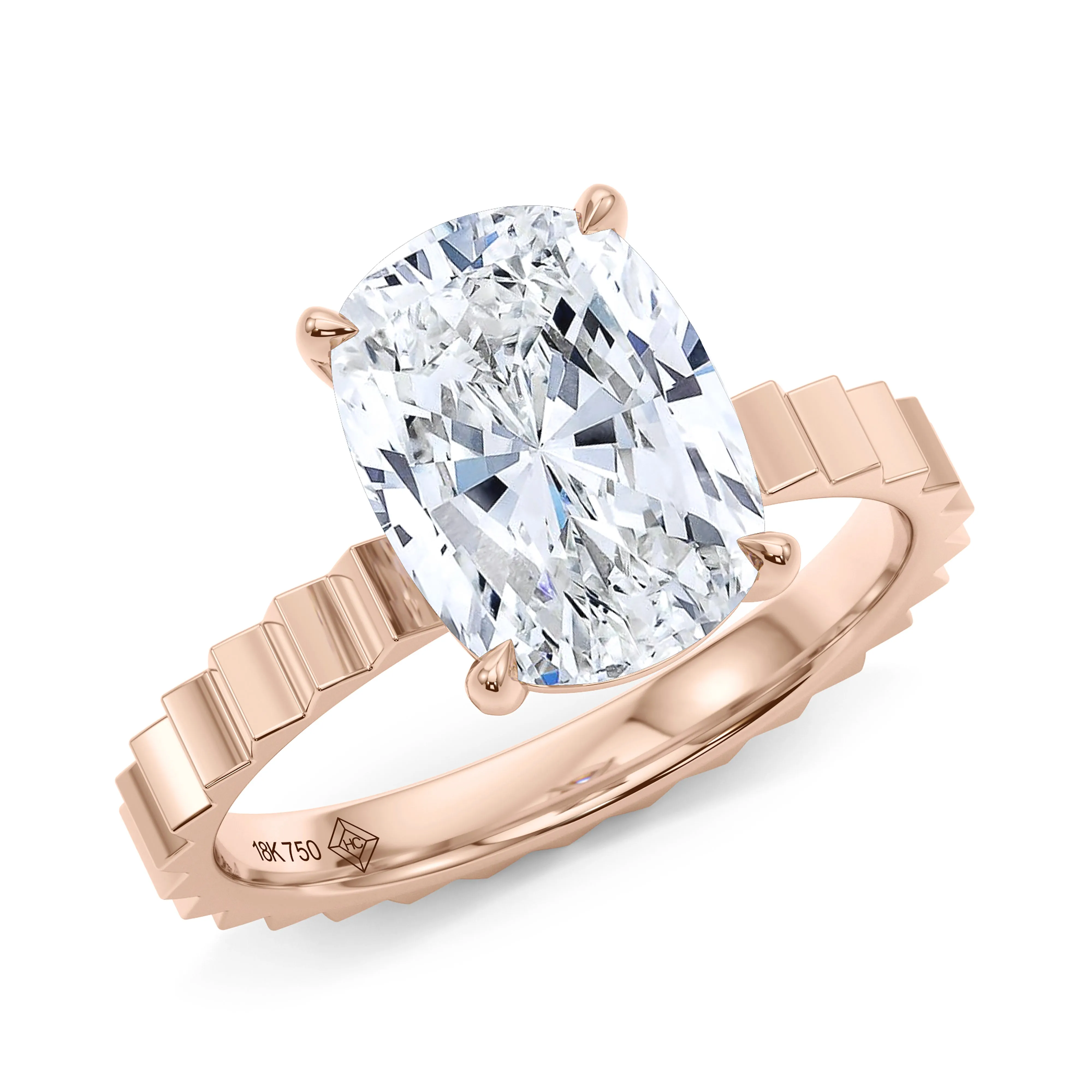 Elongated Cushion Cut Diamond Fluted Ring