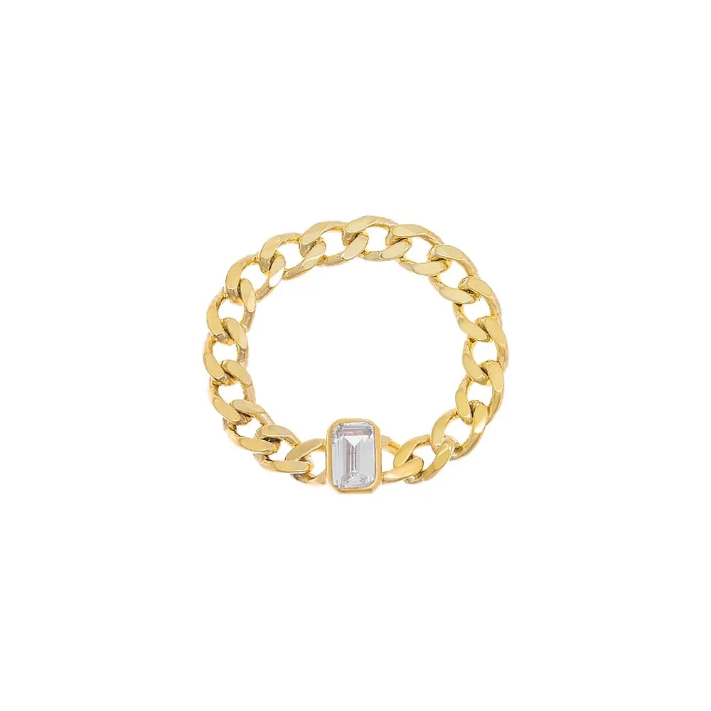 Emerald Bezel Cuban Ring