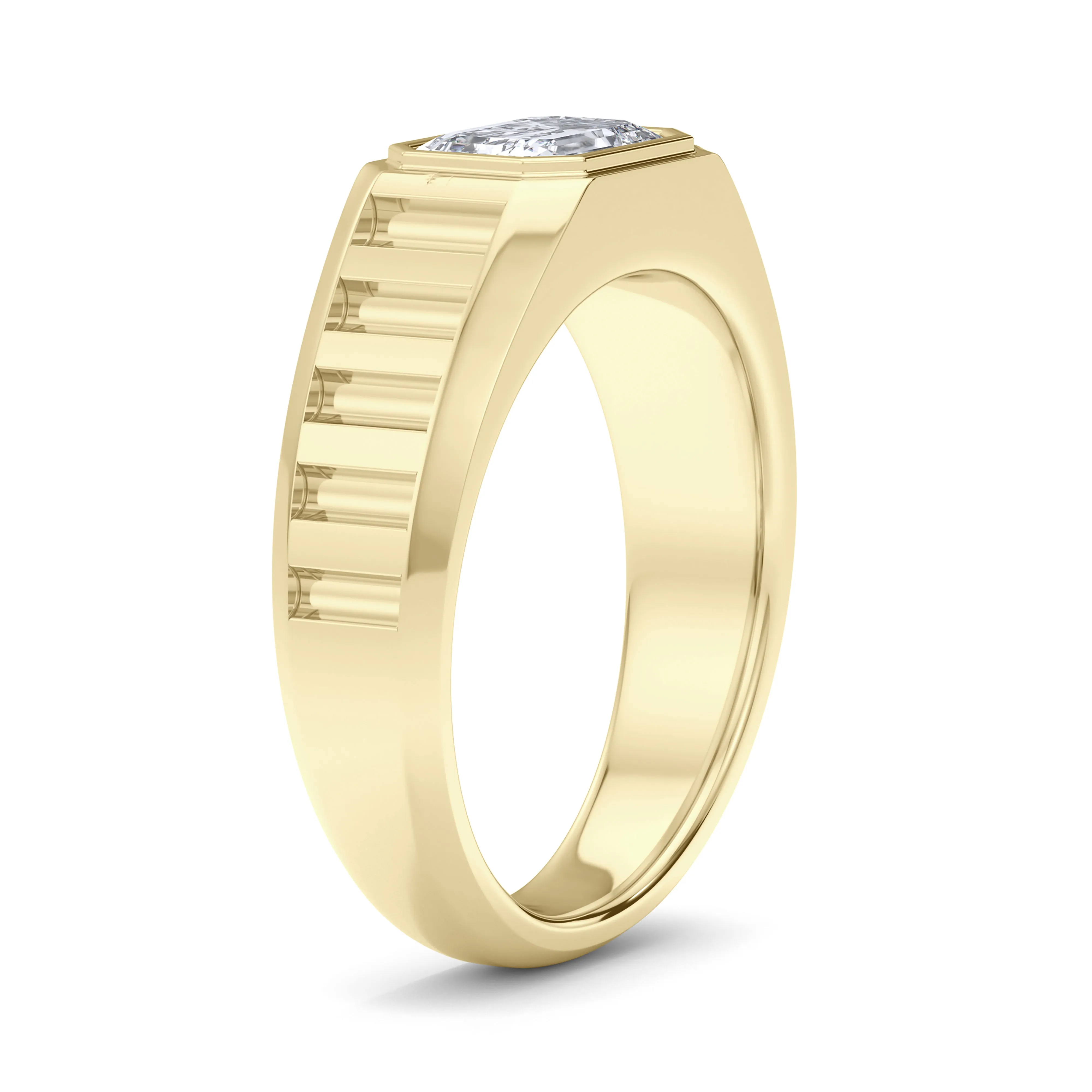 Emerald Lab Grown Diamond Fluted Signet Ring