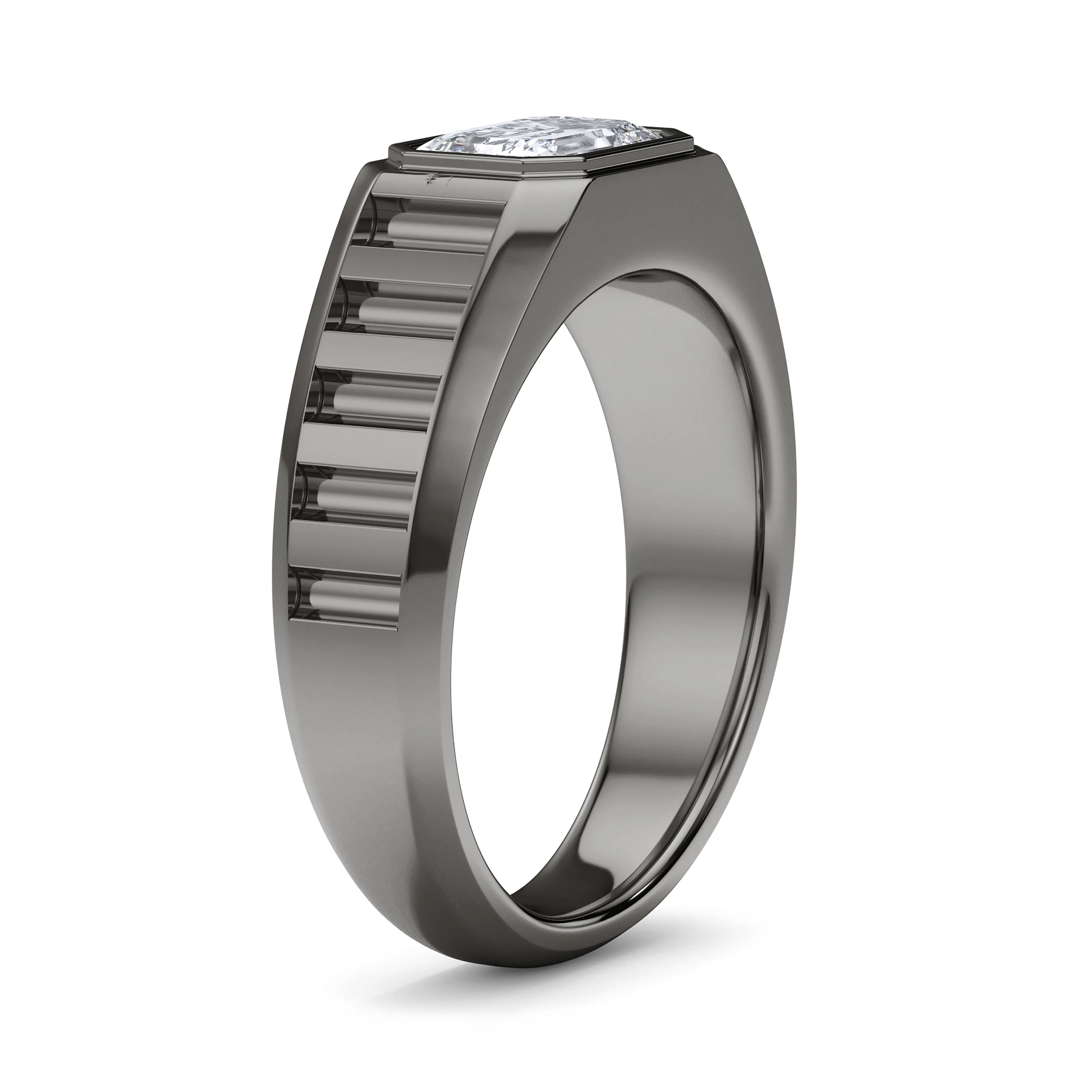 Emerald Lab Grown Diamond Fluted Signet Ring