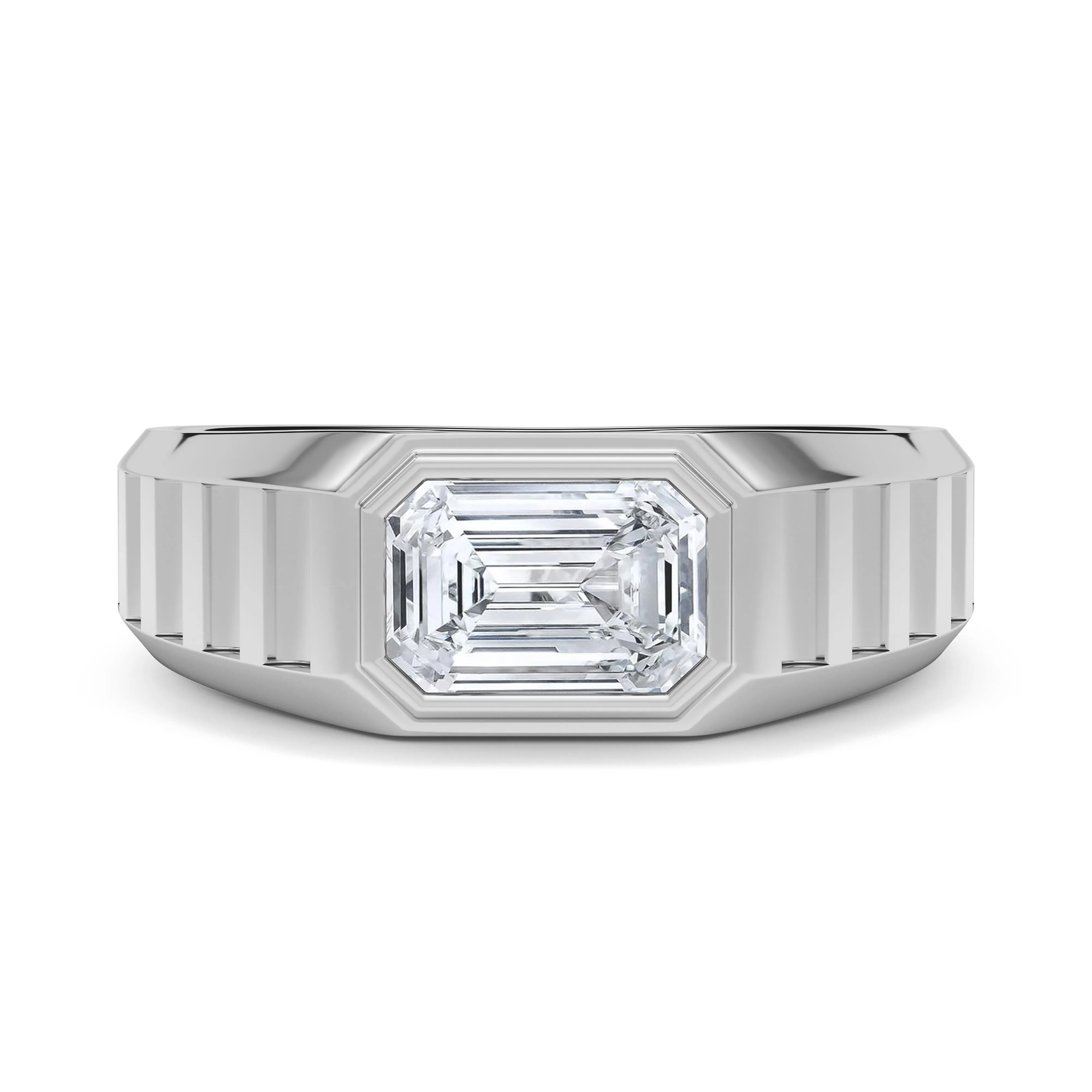 Emerald Lab Grown Diamond Fluted Signet Ring